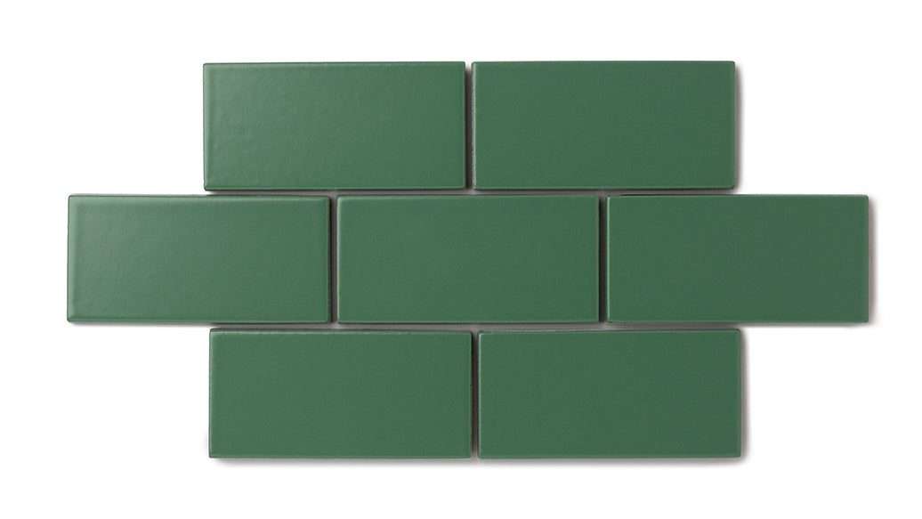 2x4 Straight Set Sheeted Natural Press Ceramic Mosaic Tile in Viridian Matte