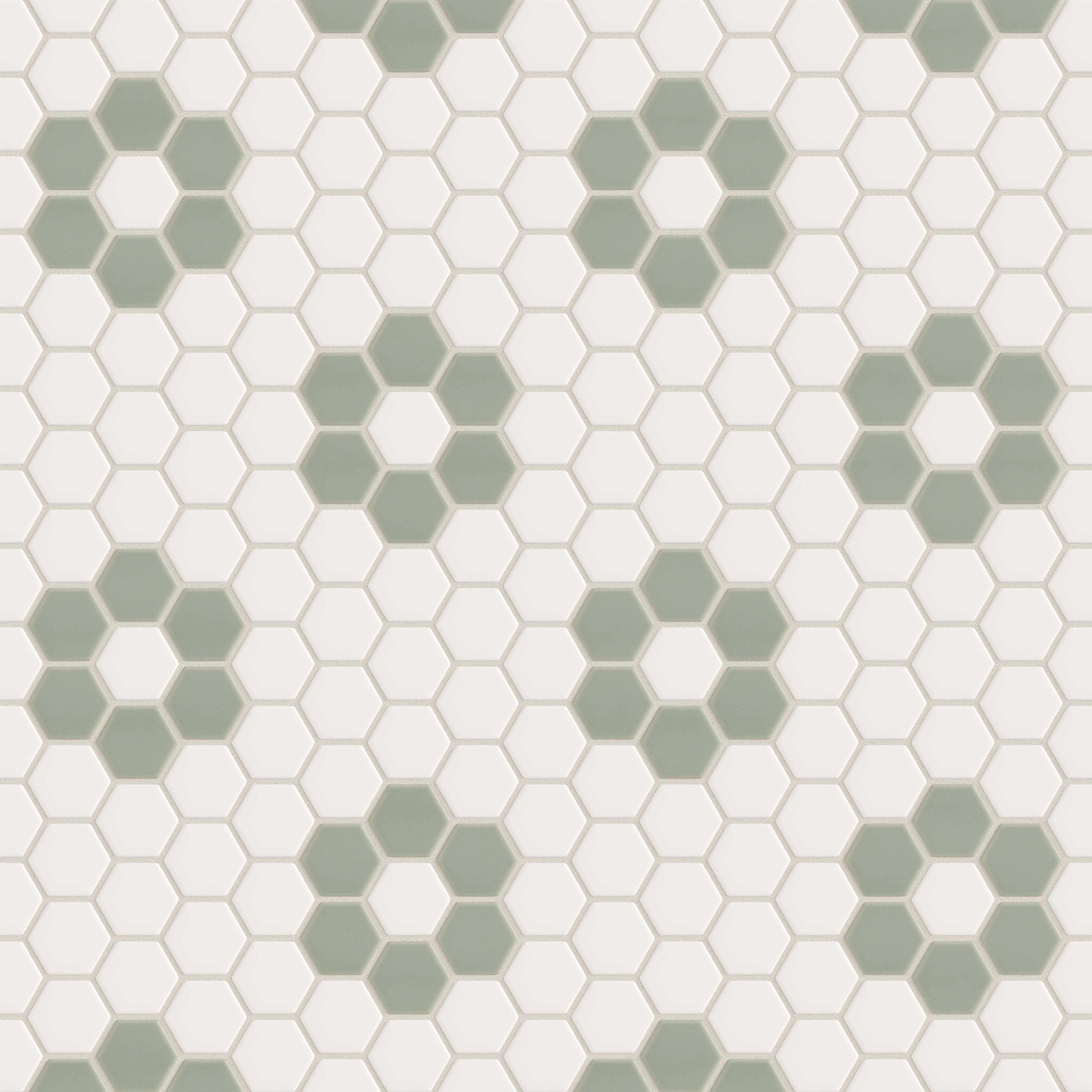 2" Hexagon Double Daisy Sheeted Original Ceramic Tile in Calcite Matte & Rosemary Matte