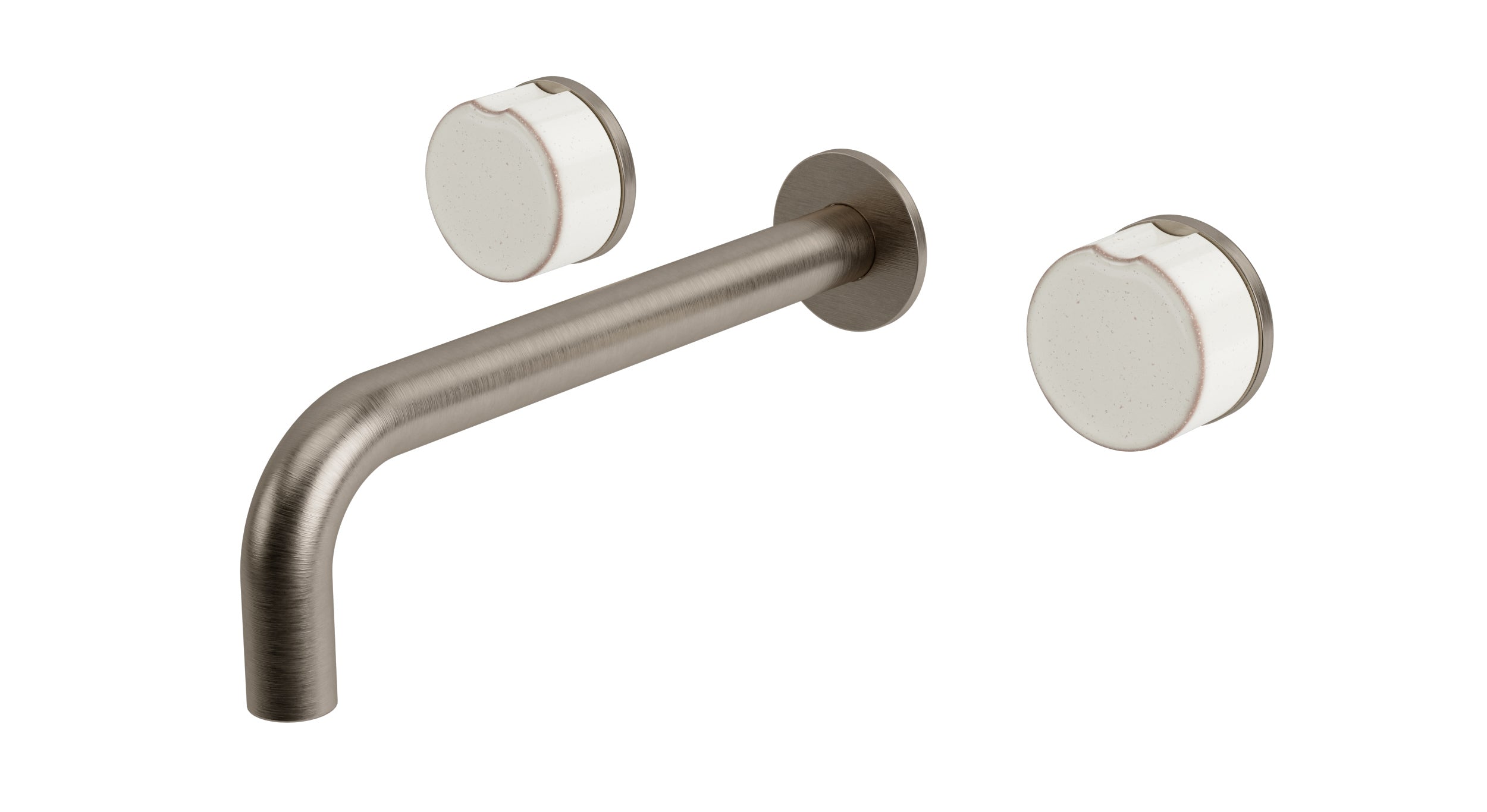 Foundry Two Handle Wall Mount 7.5" Lavatory Faucet with Groove Ceramic Knob Handles in Antique Nickel