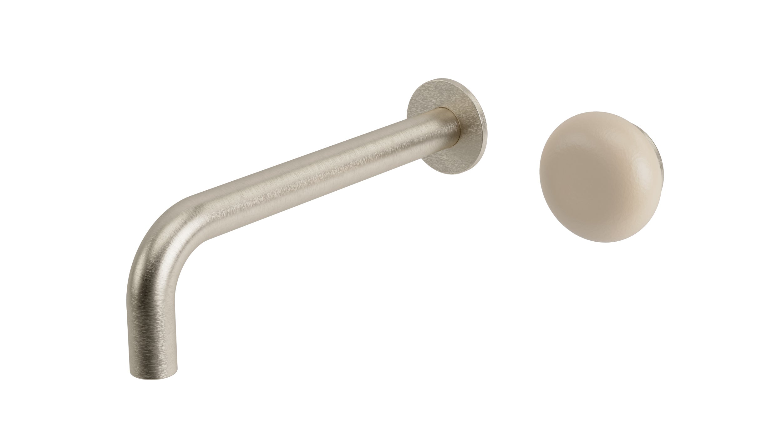 Foundry One Handle Wall Mount 7.5" Lavatory Faucet with Pebble Ceramic Knob Handle in Satin Nickel