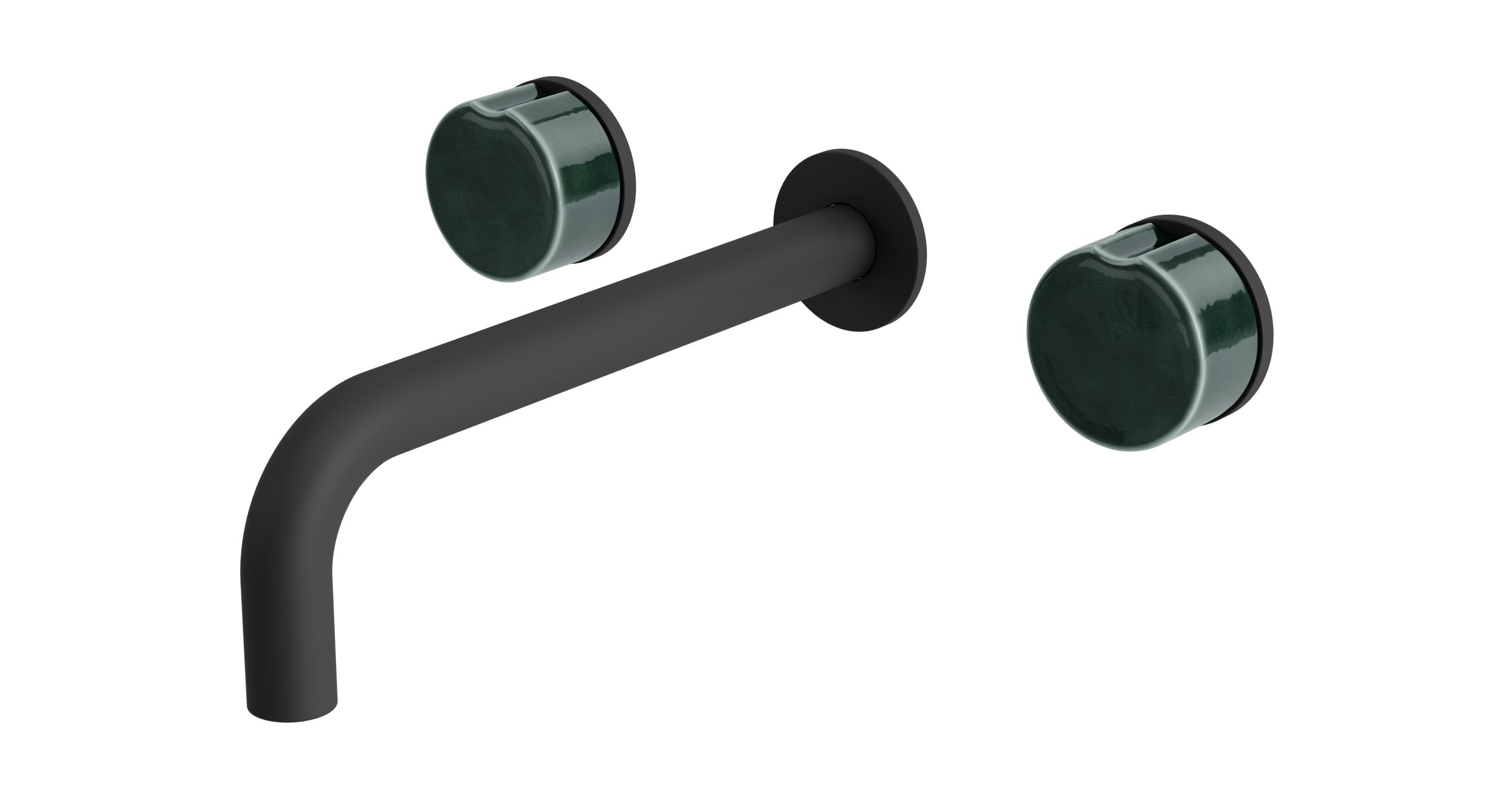 Foundry Two Handle Wall Mount 7.5" Lavatory Faucet with Groove Ceramic Knob Handles in Matte Black