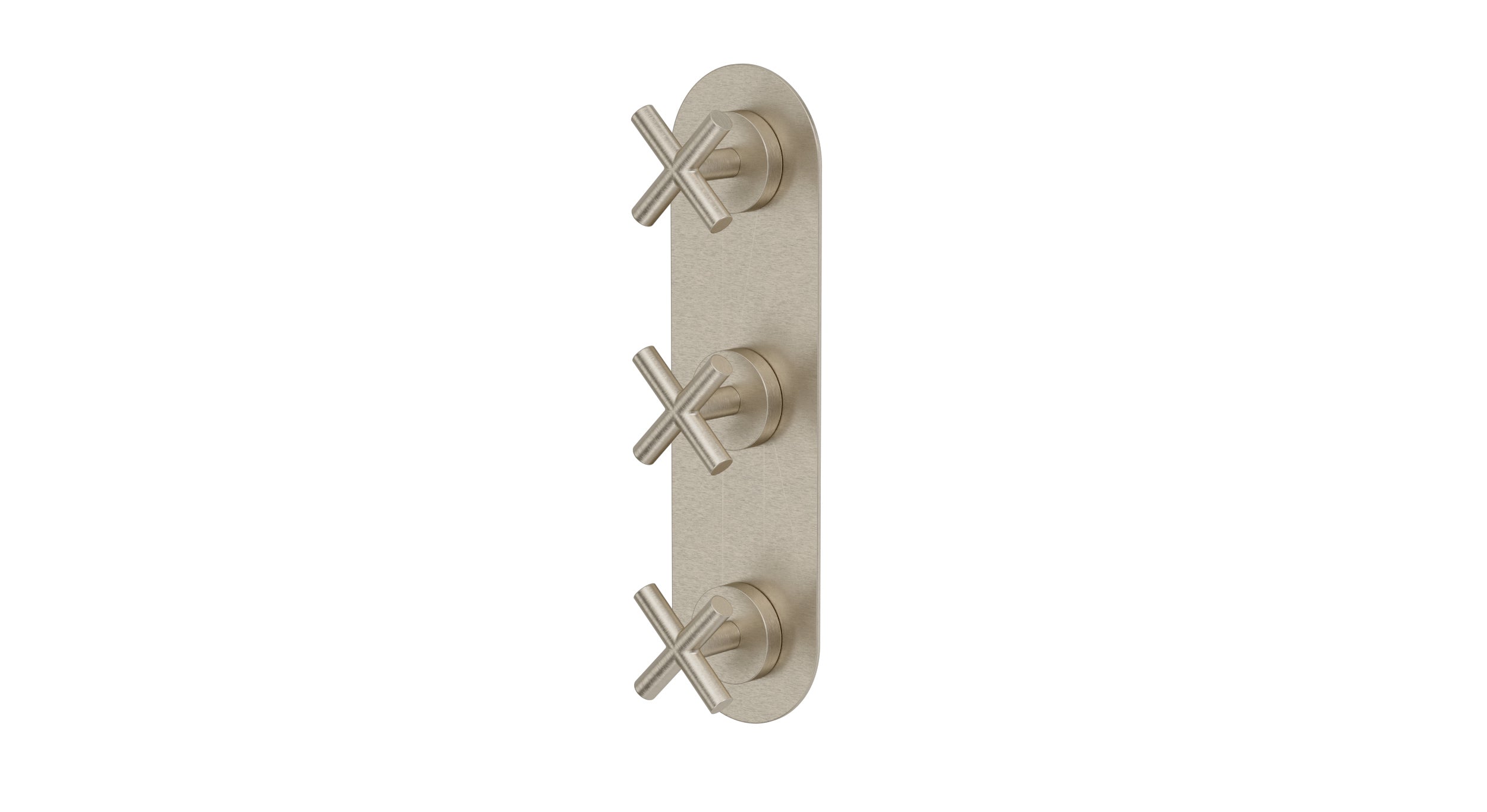 Contour Three Handle Wall Mount Shower Trim with Soft Cross Handles in Satin Nickel