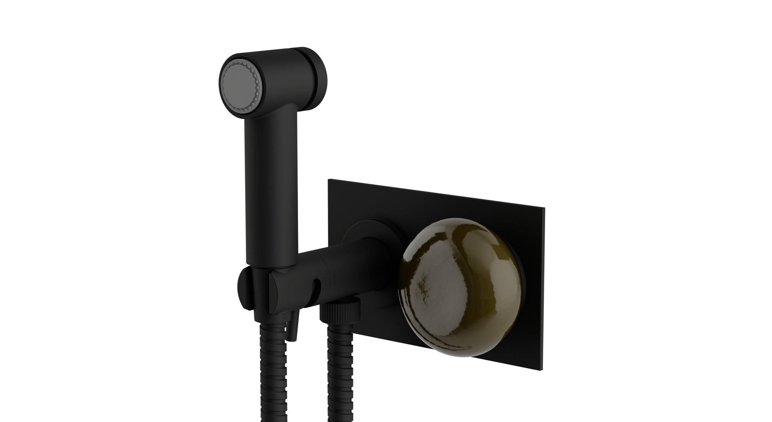 Foundry One Handle Wall Mount Bidet Trim with Pebble Ceramic Knob Handle in Matte Black