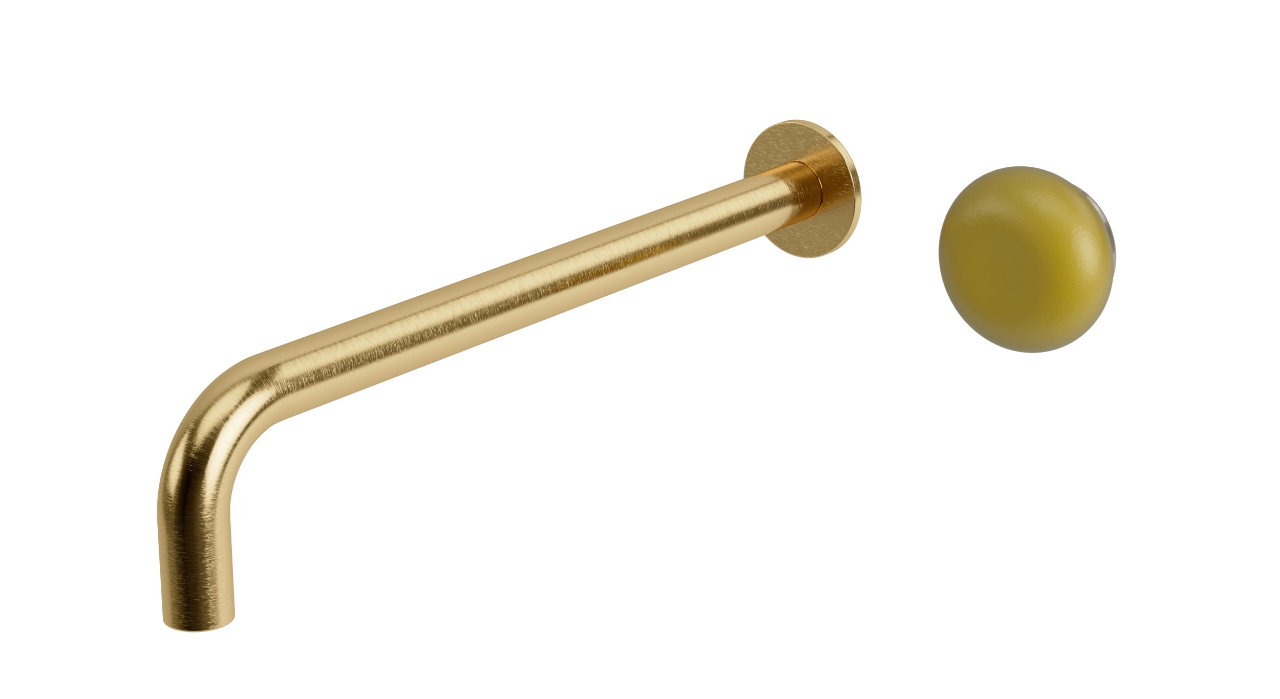 Foundry One Handle Wall Mount 12" Lavatory Faucet with Pebble Ceramic Knob Handle in Satin Brass