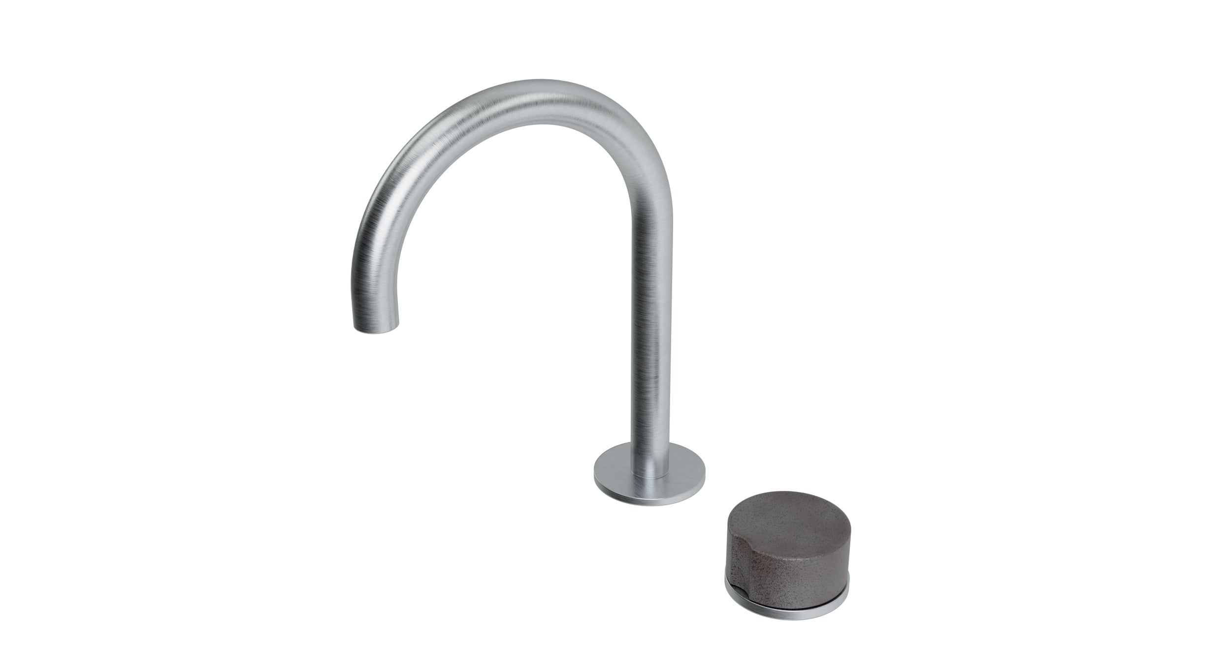 Foundry One Handle Deck Mount Gooseneck Lavatory Faucet with Groove Ceramic Knob Handle in Satin Chrome