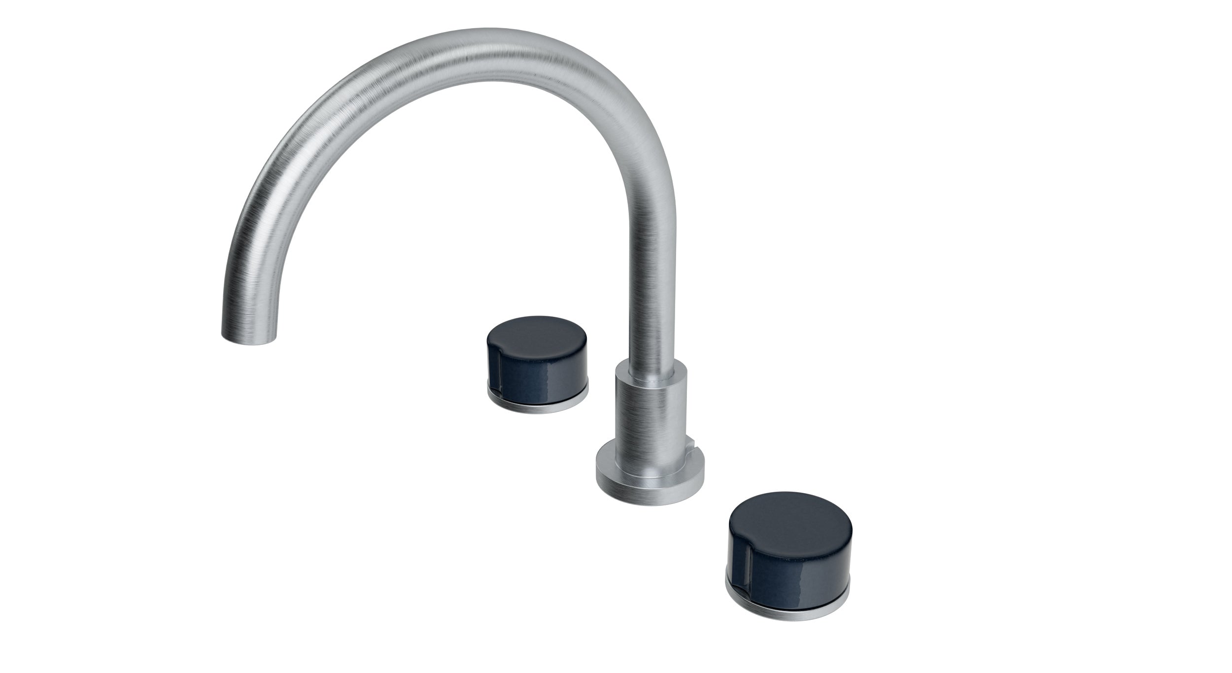 Foundry Two Handle Deck Mount Gooseneck Bath Trim with Groove Ceramic Knob Handles in Satin Chrome