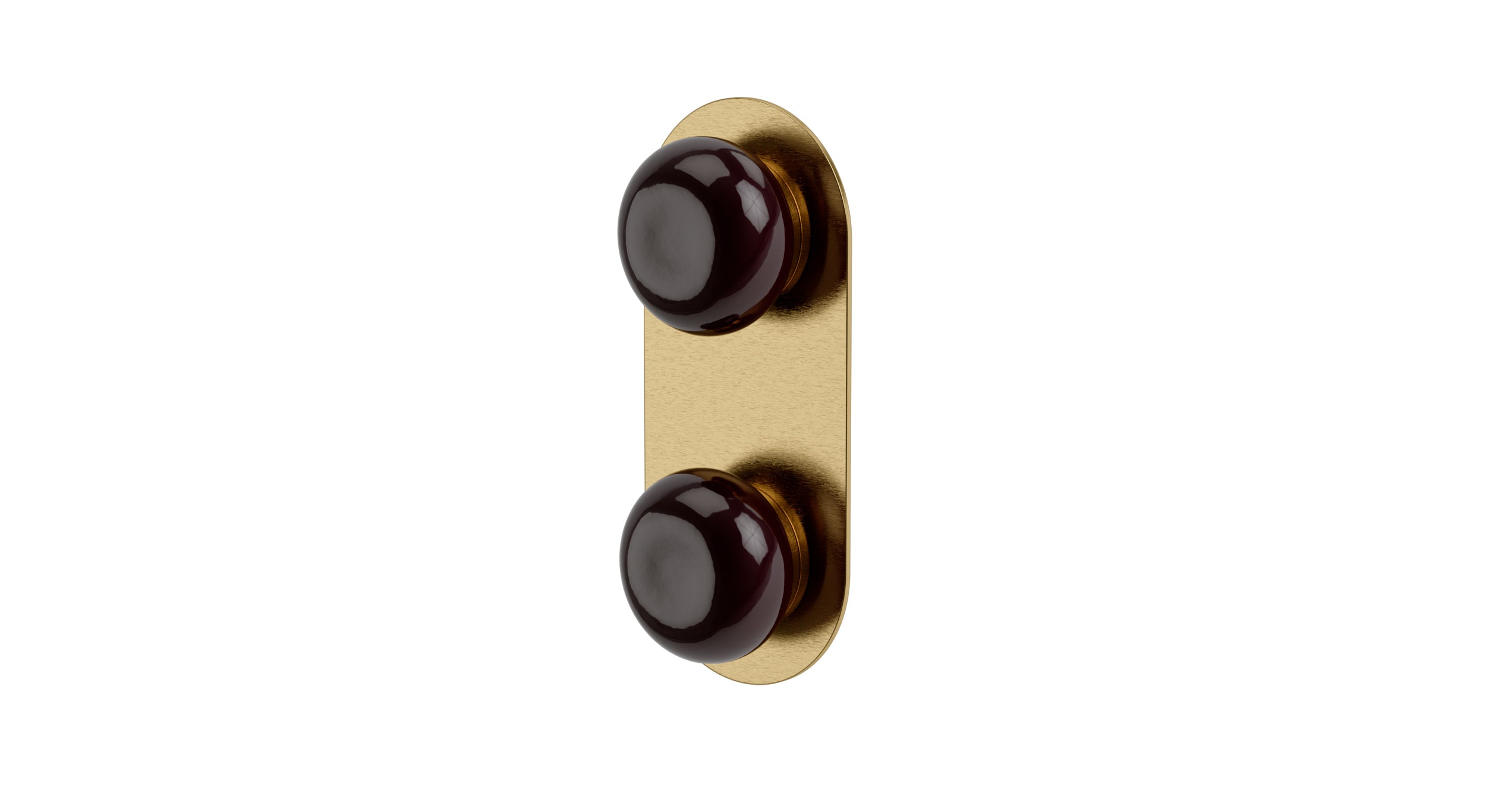 Foundry Two Handle Wall Mount Shower Trim with Pebble Ceramic Knob Handles in Satin Brass