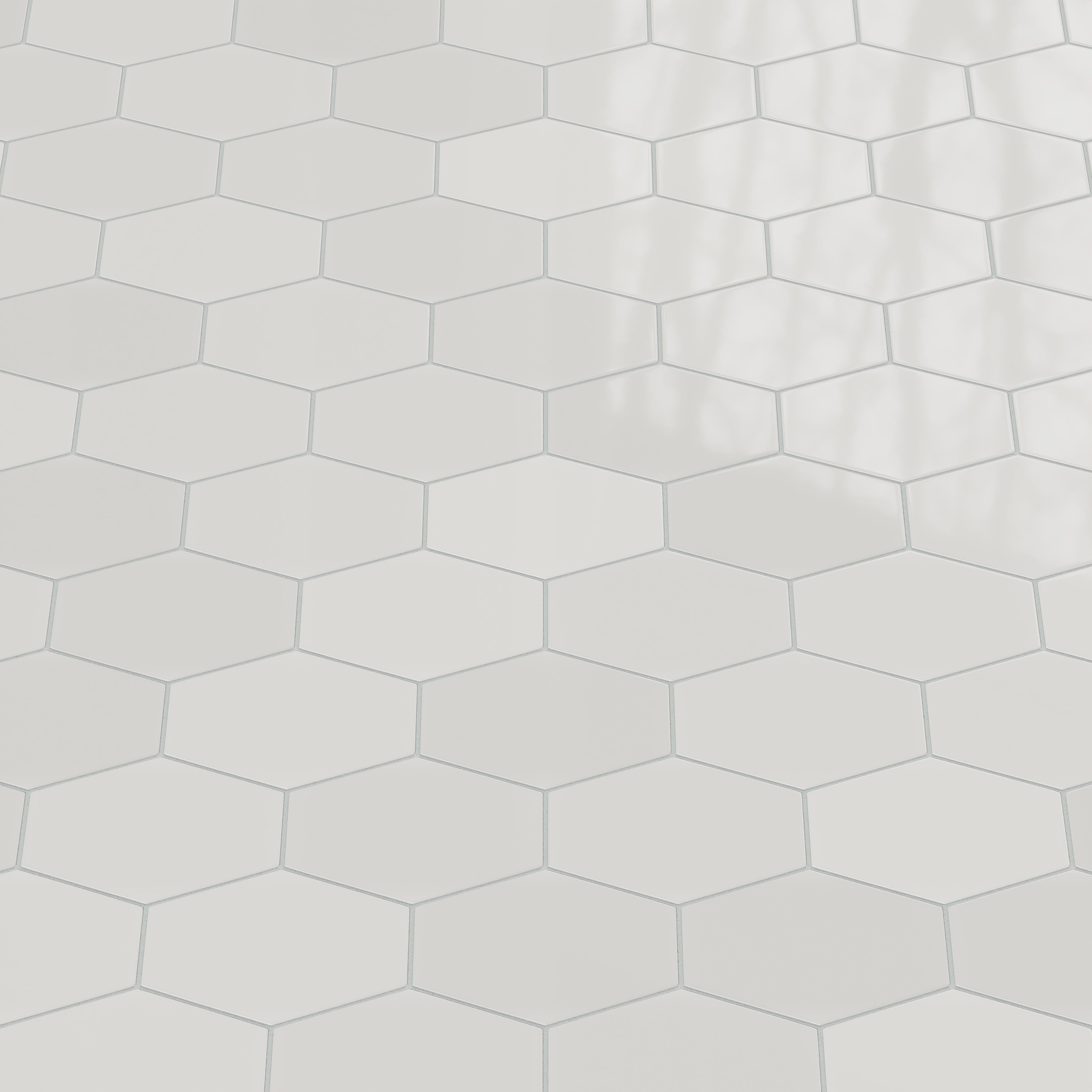 Elongated Hexagon Natural Press Ceramic Tile in Cloud Cover Gloss