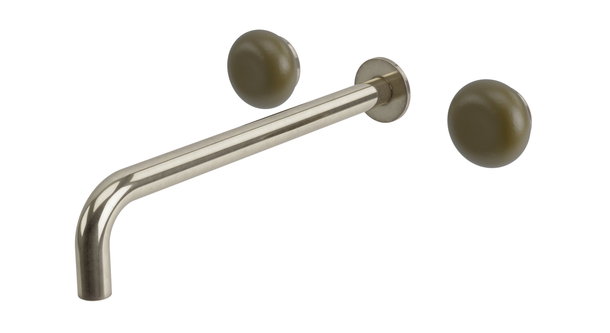 Foundry Two Handle Wall Mount 12" Lavatory Faucet with Pebble Ceramic Knob Handles in French Nickel