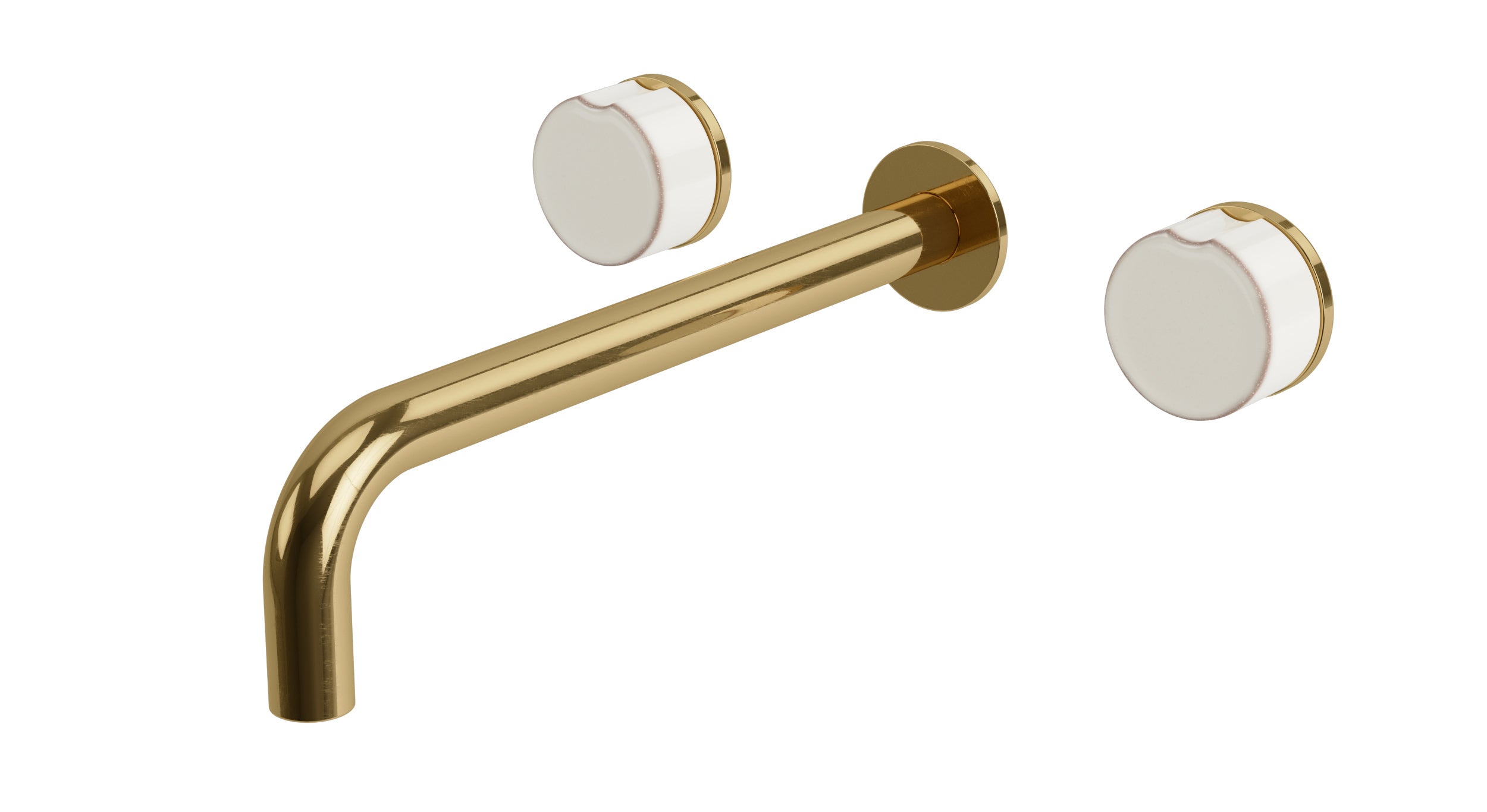 Foundry One Handle Wall Mount 10" Lavatory Faucet with Groove Ceramic Knob Handle in Uncoated Polished Brass