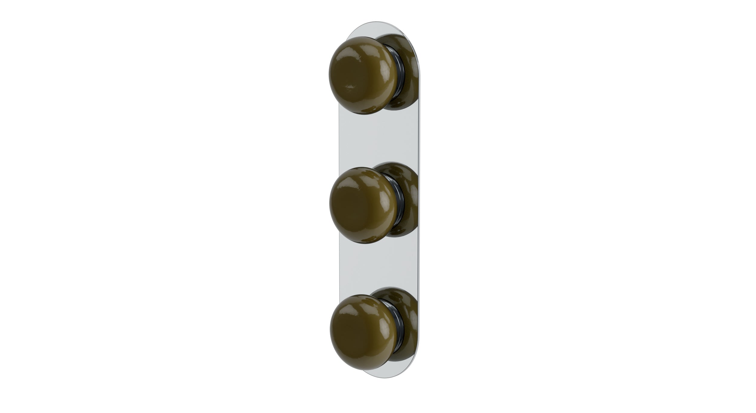 Foundry Three Handle Wall Mount Shower Trim with Pebble Ceramic Knob Handles in Polished Chrome