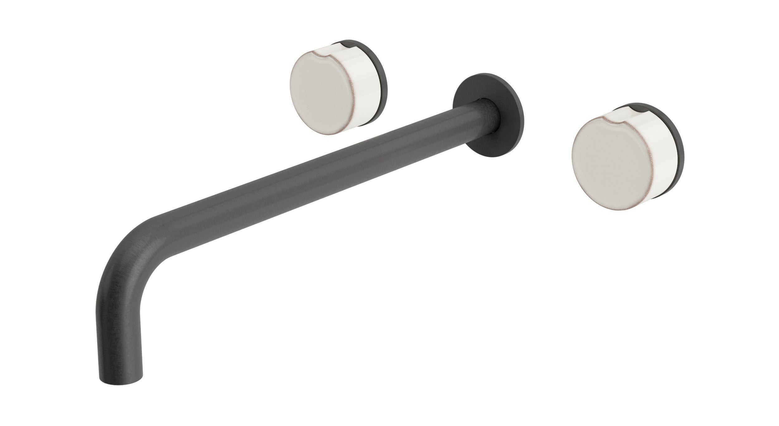 Foundry Two Handle Wall Mount 12" Lavatory Faucet with Groove Ceramic Knob Handles in Blackened Nickel