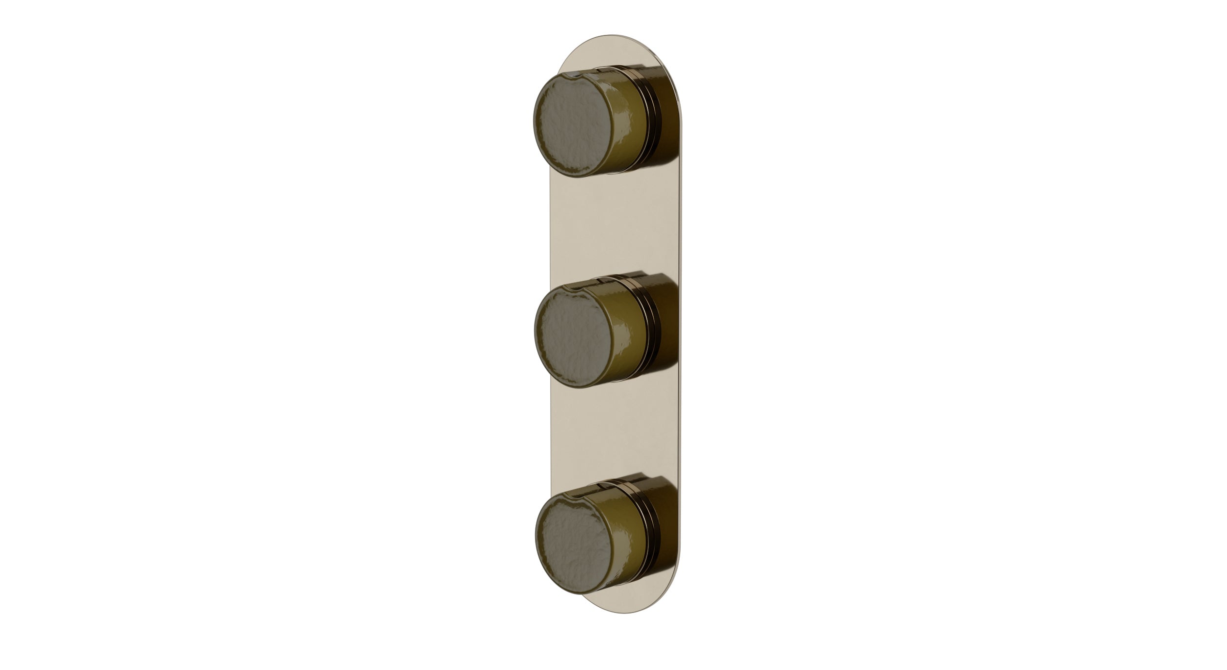 Foundry Three Handle Wall Mount Shower Trim with Groove Ceramic Knob Handles in Polished Nickel