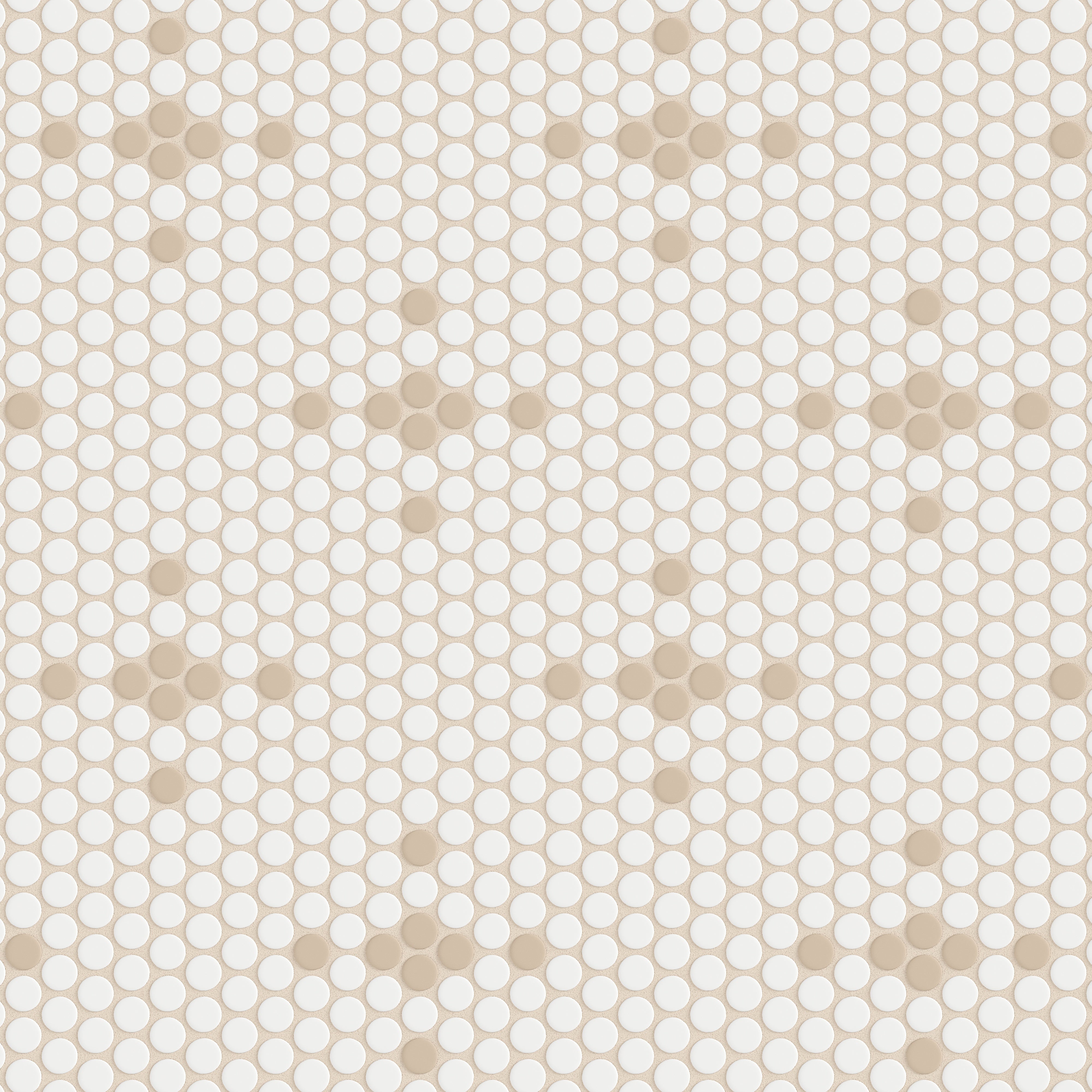 1" Penny Round Sparkle Sheeted Original Ceramic Tile in Calcite Matte & Sweet Pea Matte