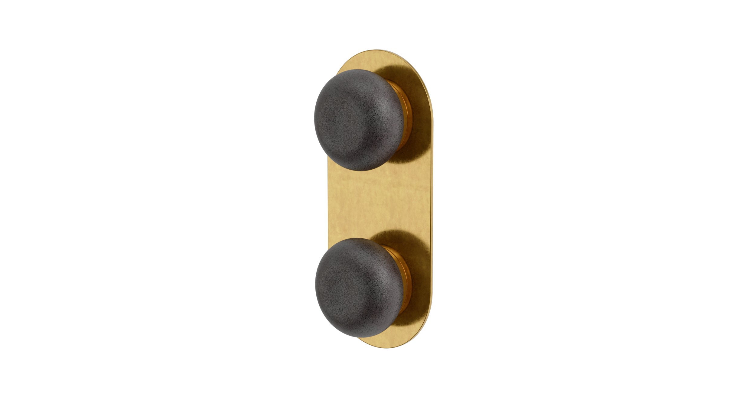 Foundry Two Handle Wall Mount Shower Trim with Pebble Ceramic Knob Handles in French Brass