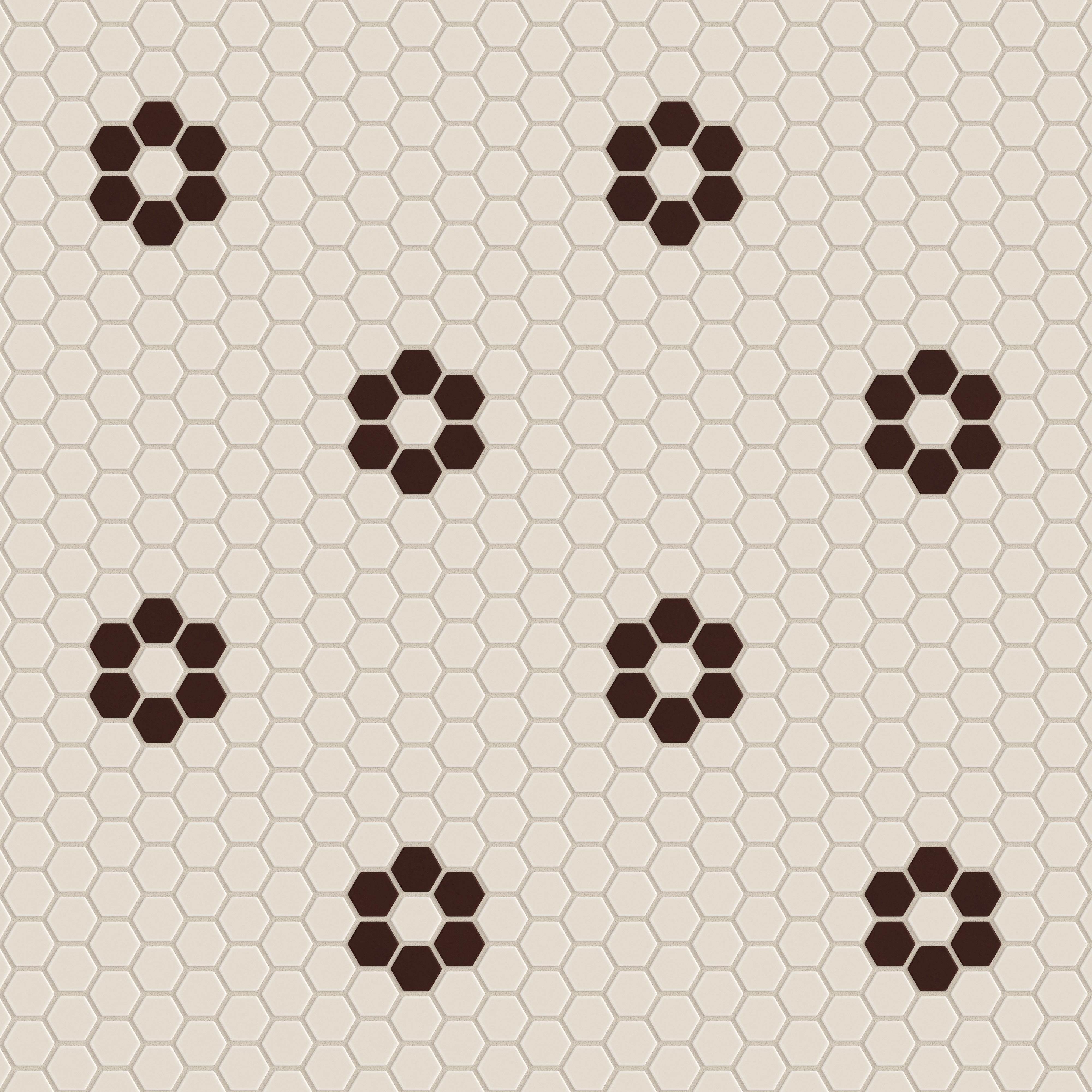1" Hexagon Double Daisy Sheeted Original Ceramic Tile in Sand Dune Matte & Garnet Matte