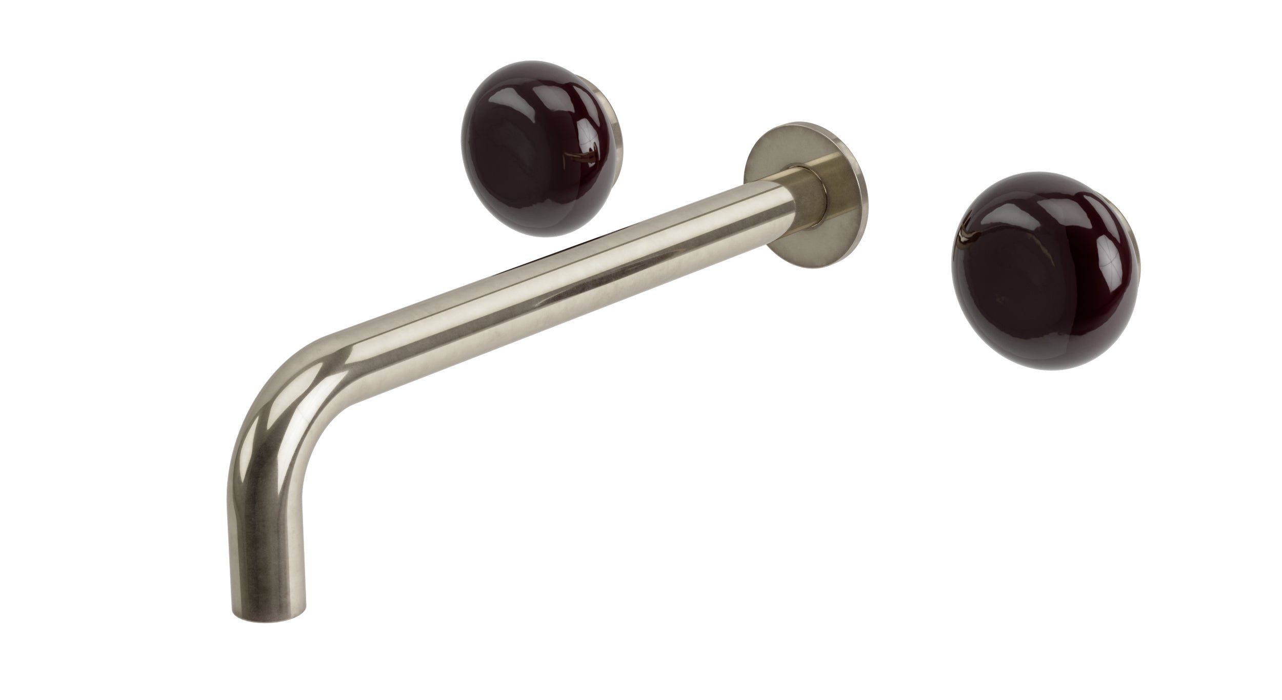 Foundry Two Handle Wall Mount 10" Lavatory Faucet with Pebble Ceramic Knob Handles in French Nickel