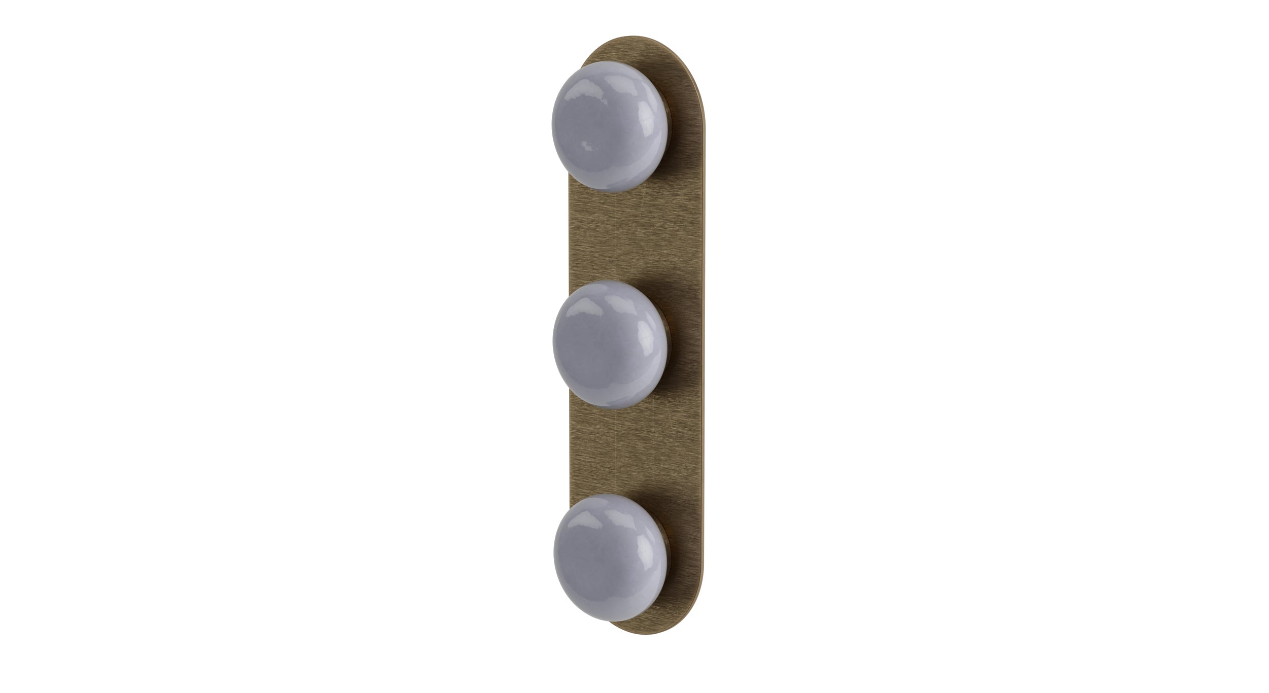 Foundry Three Handle Wall Mount Shower Trim with Pebble Ceramic Knob Handles in Antique Brass