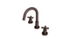 Flatiron Two Handle Deck Mount Short Gooseneck Lavatory Faucet with Linear Cross Handles in Architectural Copper