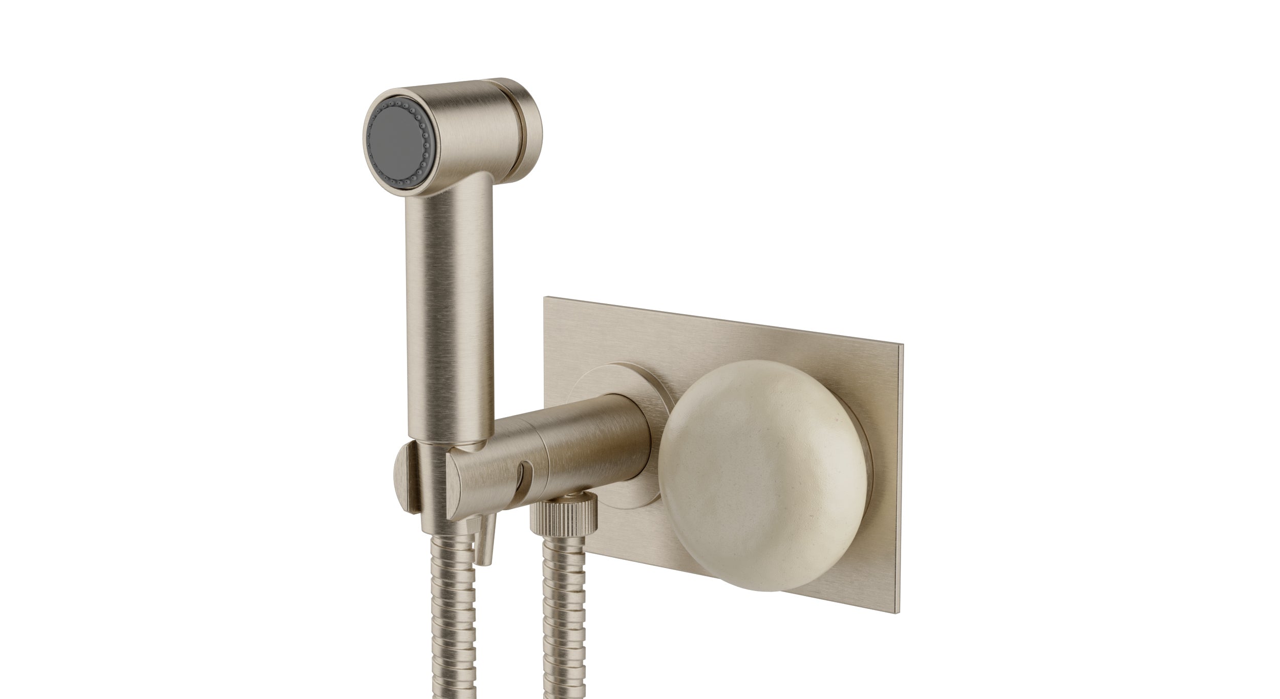 Foundry One Handle Wall Mount Bidet Trim with Pebble Ceramic Knob Handle in Satin Nickel