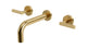 Contour Two Handle Wall Mount 7.5" Lavatory Faucet with Soft Lever Handles in Satin Brass