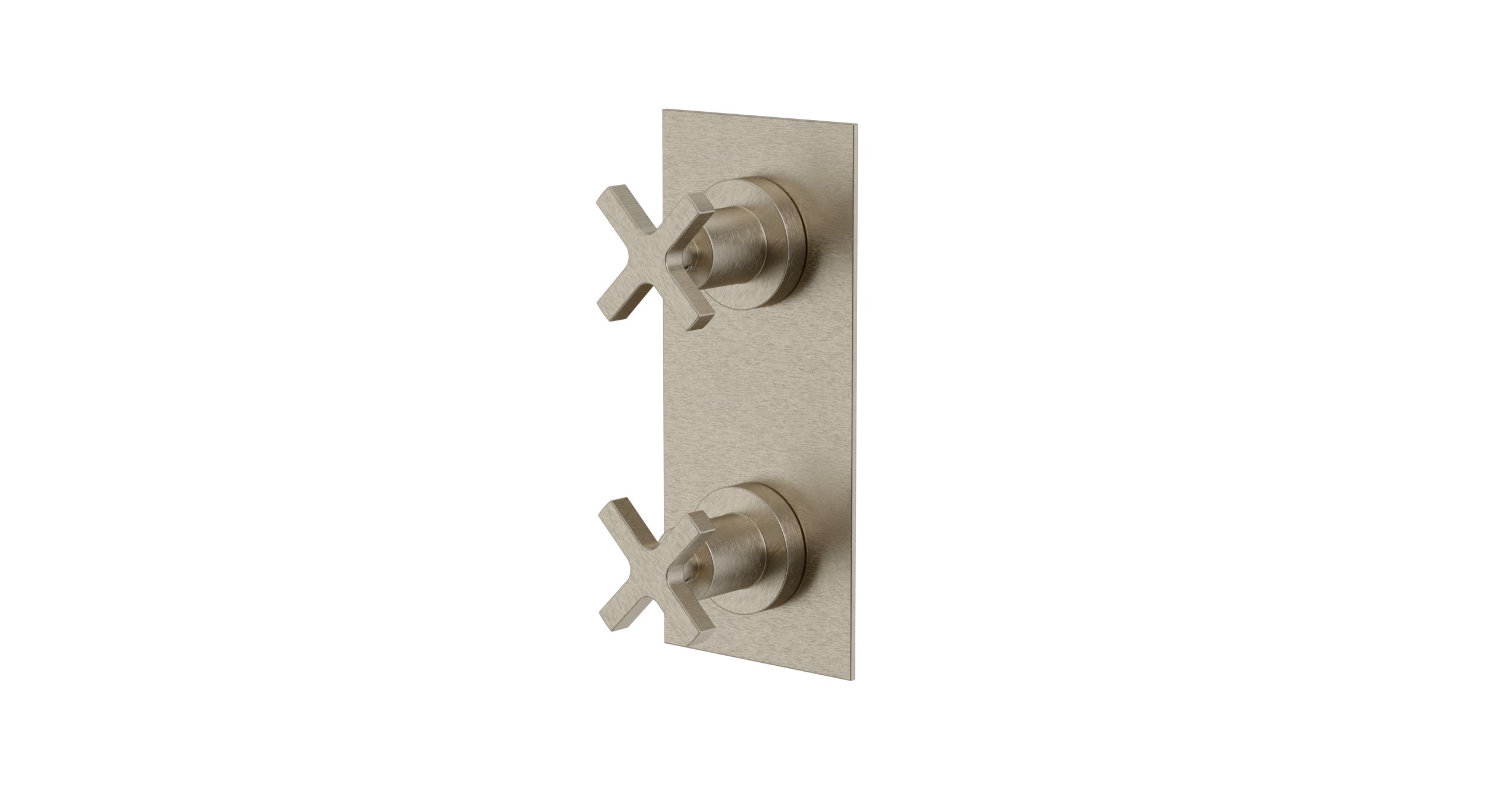 Flatiron Two Handle Wall Mount Shower Trim with Linear Cross Handles in Satin Nickel