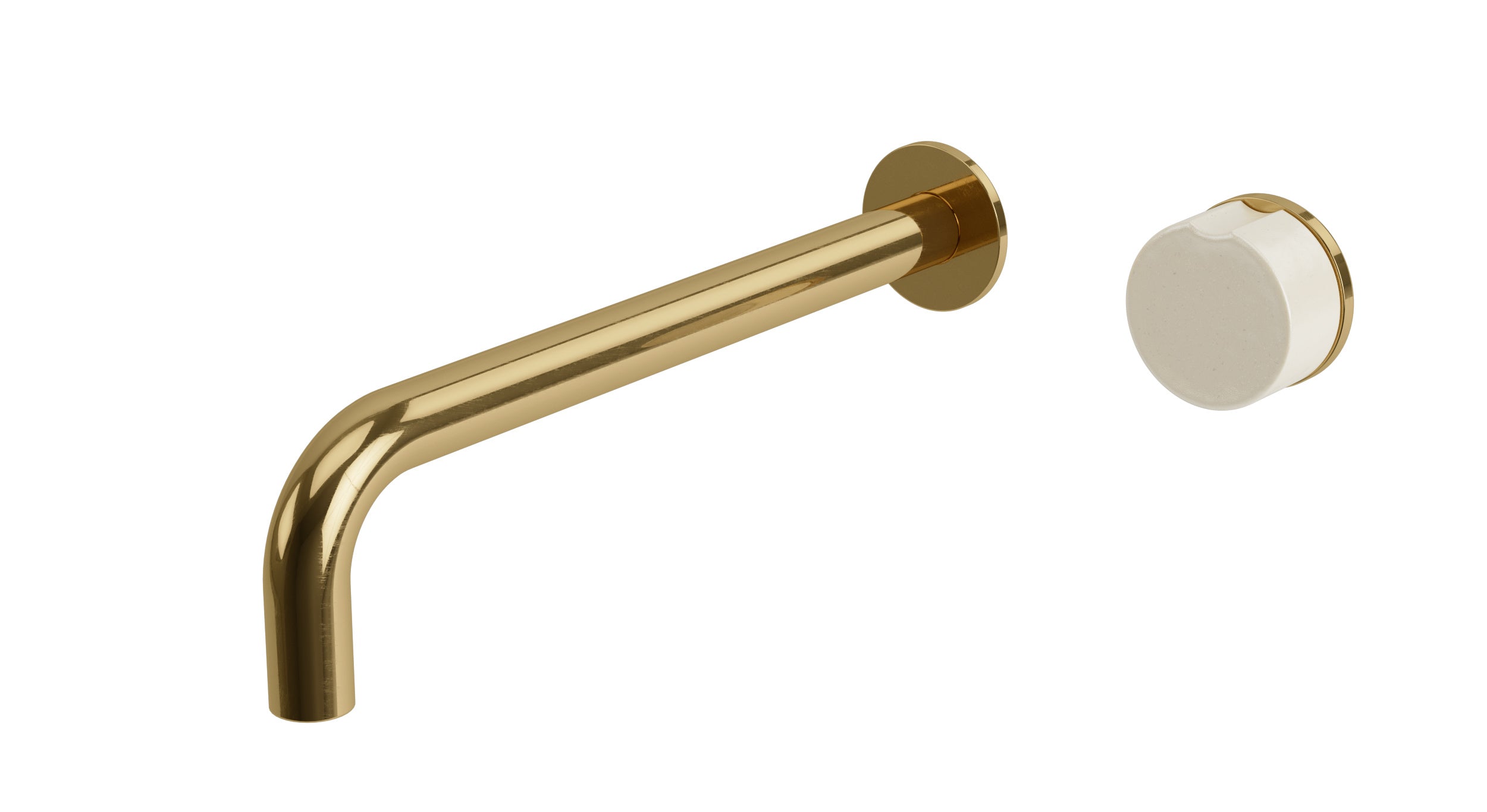 Foundry One Handle Wall Mount 10" Lavatory Faucet with Groove Ceramic Knob Handle in Uncoated Polished Brass