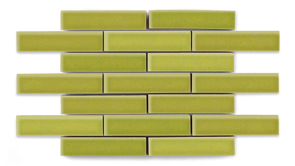 1x4 Half Offset Sheeted Original Ceramic Mosaic Tile in Palm Tree Gloss