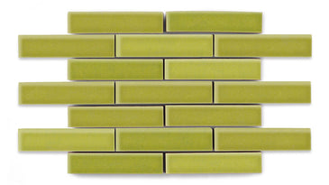 1x4 Half Offset Sheeted Original Ceramic Mosaic Tile in Palm Tree Gloss