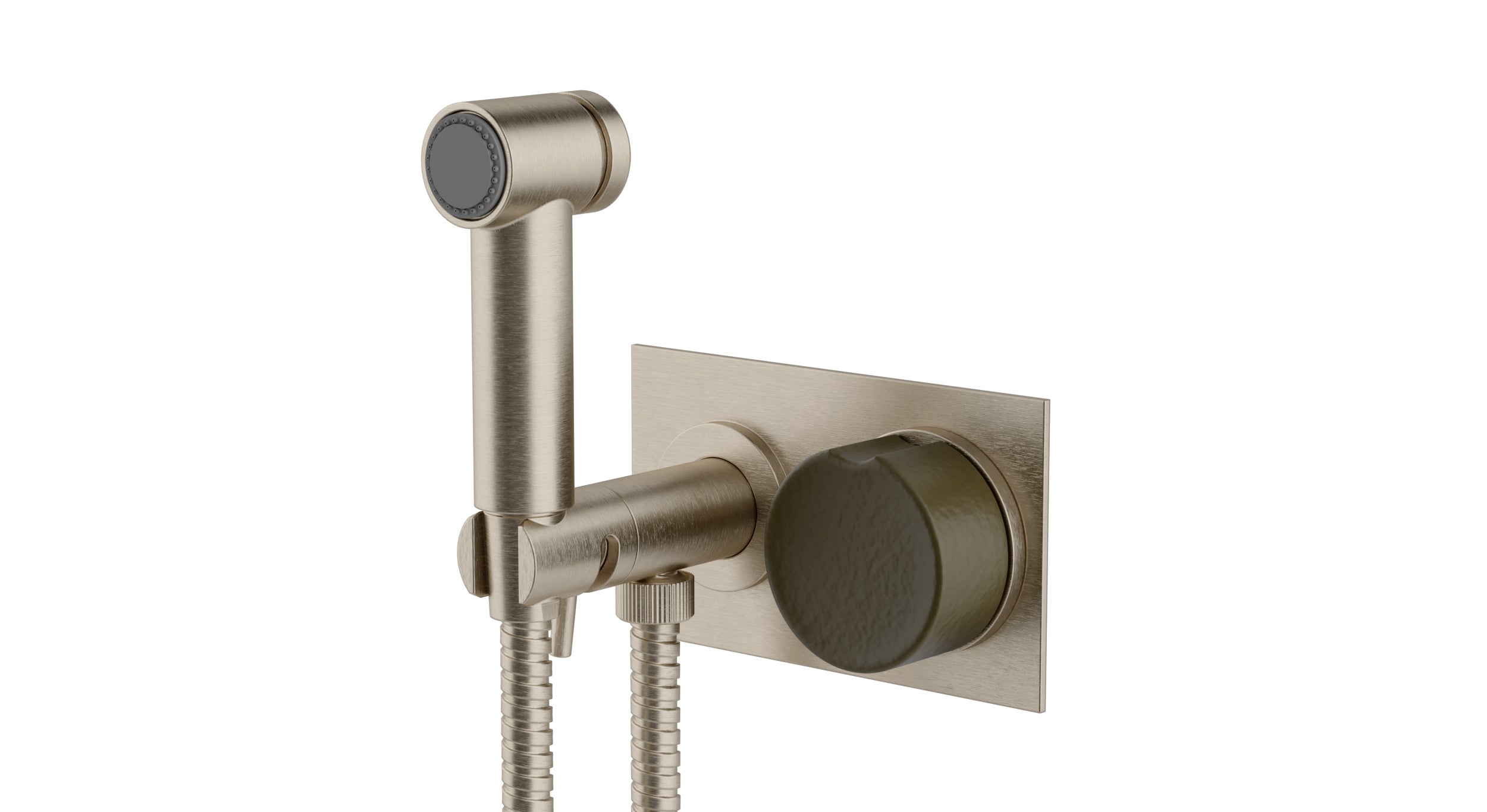 Foundry One Handle Wall Mount Bidet Trim with Groove Ceramic Knob Handle in Satin Nickel