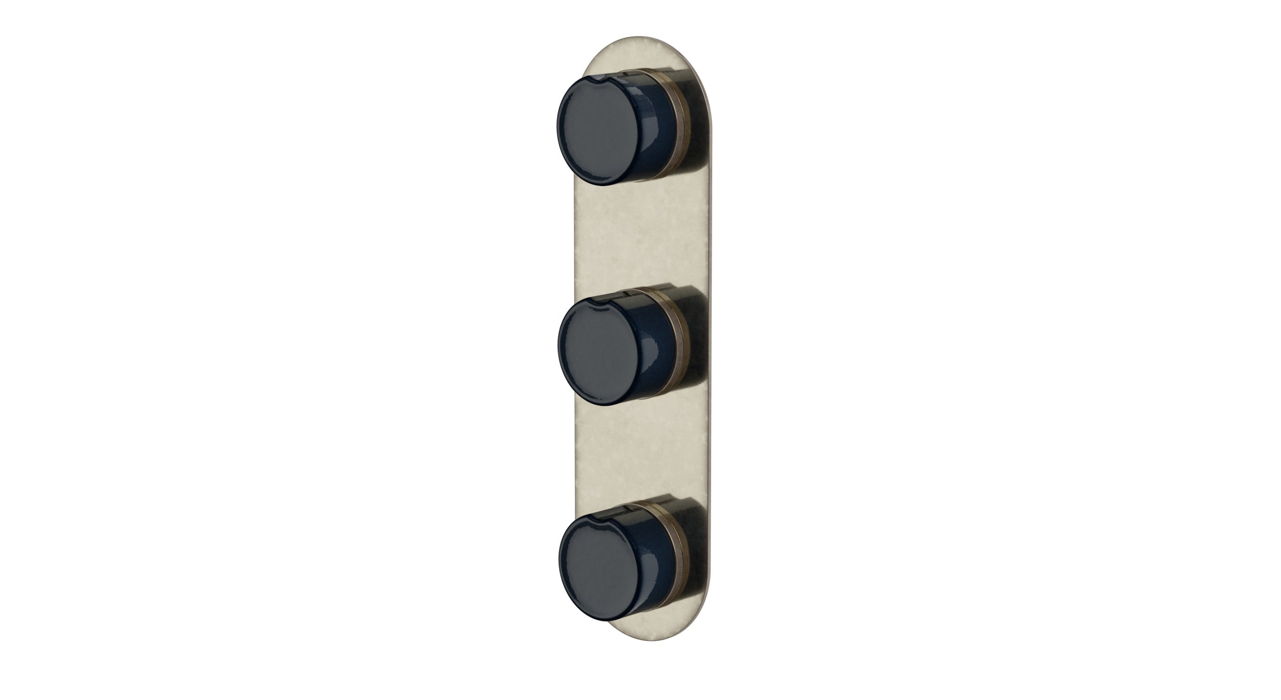 Foundry Three Handle Wall Mount Shower Trim with Groove Ceramic Knob Handles in French Nickel