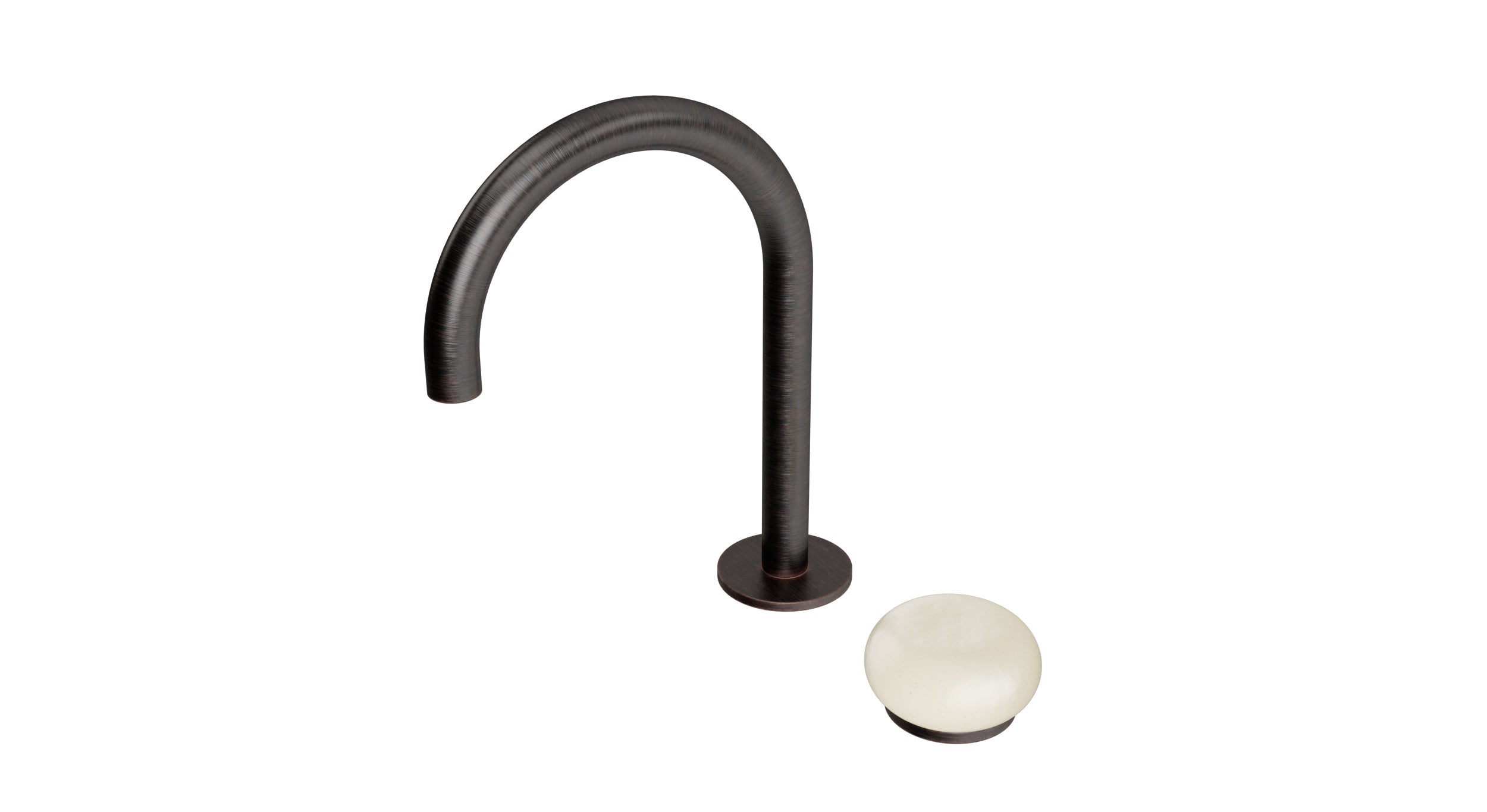 Foundry One Handle Deck Mount Gooseneck Lavatory Faucet with Pebble Ceramic Knob Handle in Antique Bronze