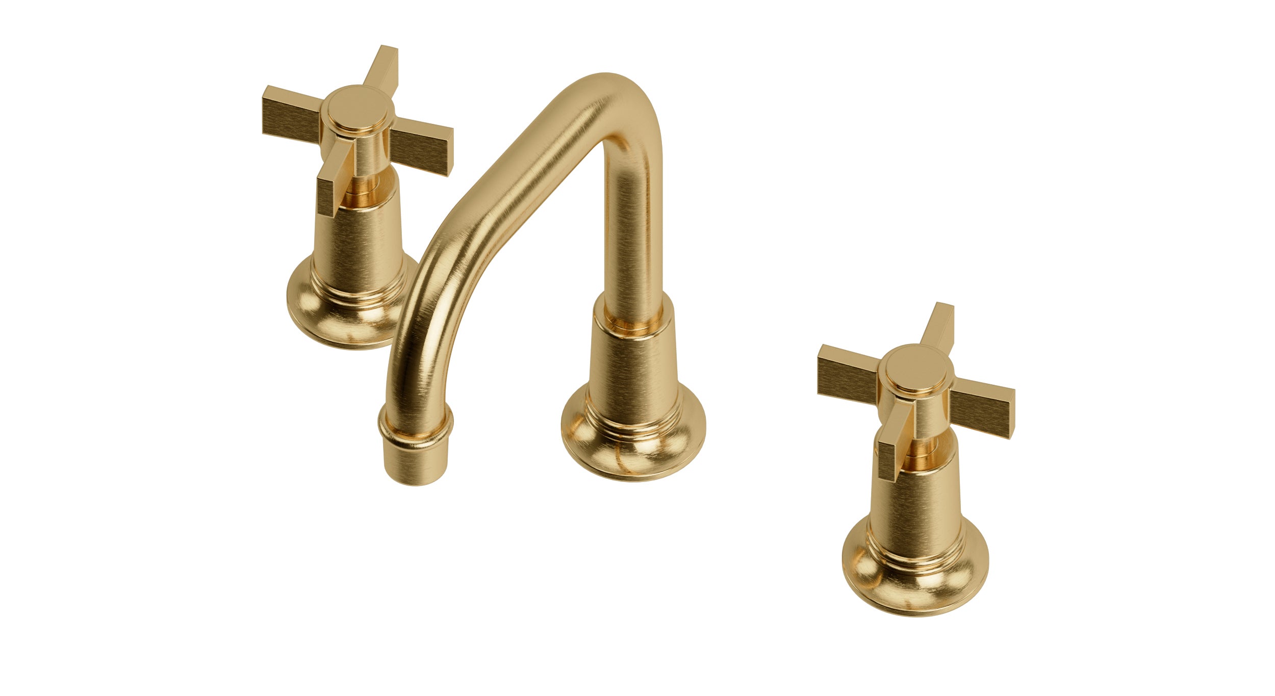Emerson Two Handle Deck Mount Squaretop Lavatory Faucet with Defined Cross Handles in Satin Brass