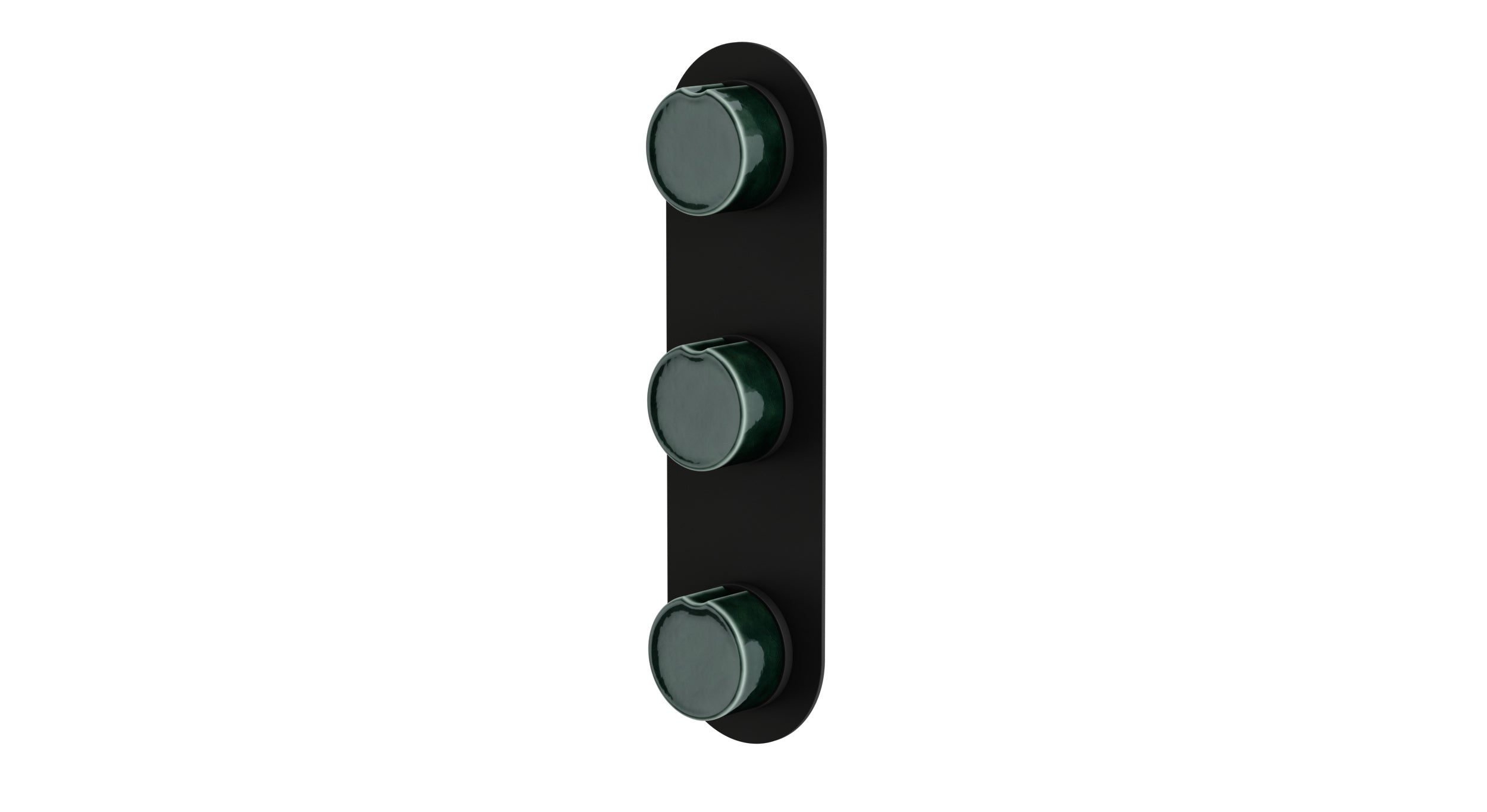 Foundry Three Handle Wall Mount Shower Trim with Groove Ceramic Knob Handles in Matte Black