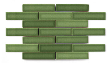 1x4 Half Offset Sheeted Original Ceramic Mosaic Tile in Kelp Gloss
