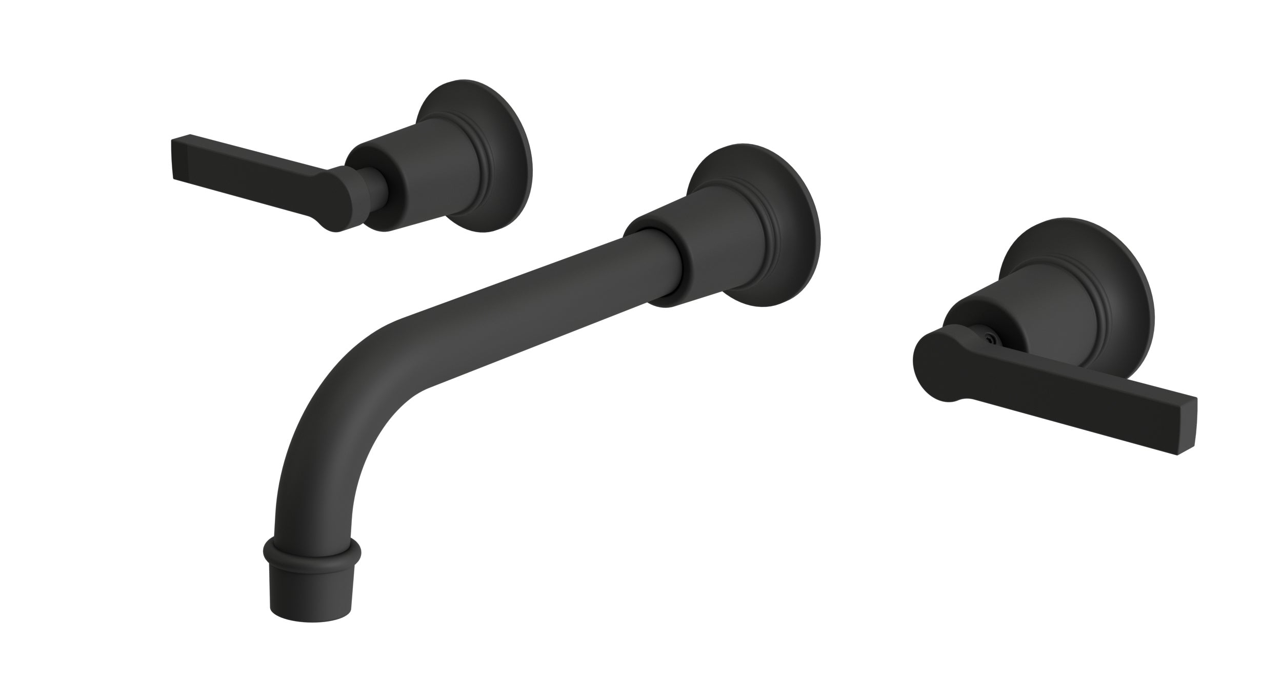 Emerson Two Handle Wall Mount 8.25" Lavatory Faucet with Classic Lever Handles in Matte Black
