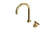 Contour One Handle Deck Mount Gooseneck Lavatory Faucet with Soft Lever Handle in Polished Brass