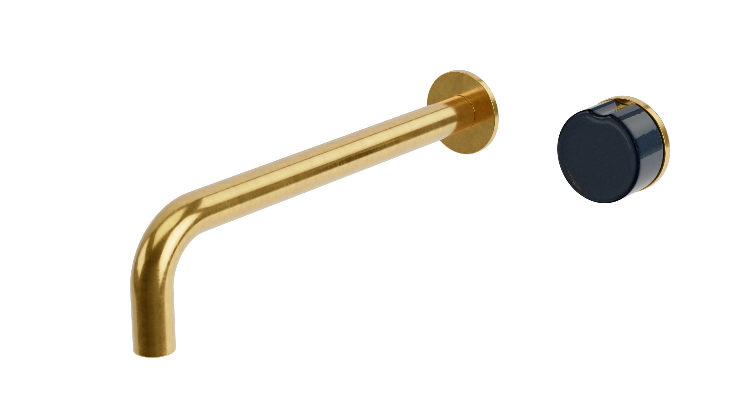 Foundry One Handle Wall Mount 10" Lavatory Faucet with Groove Ceramic Knob Handle in French Brass