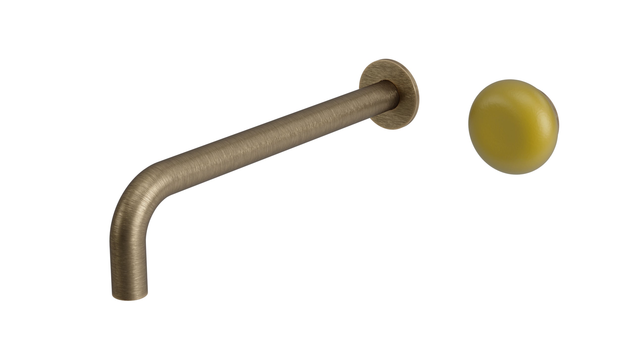 Foundry One Handle Wall Mount 10" Lavatory Faucet with Pebble Ceramic Knob Handle in Antique Brass