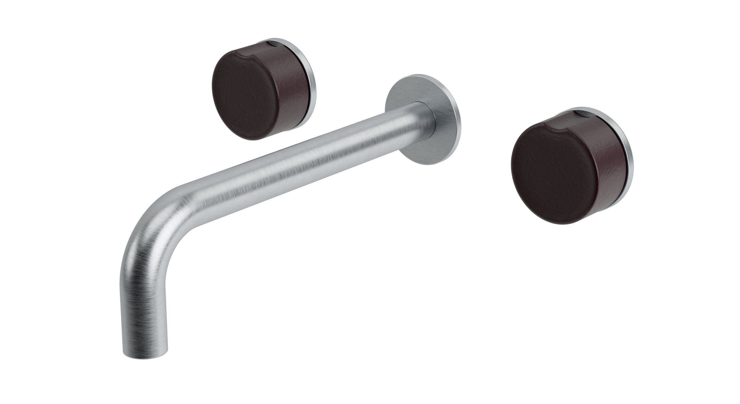 Foundry Two Handle Wall Mount 7.5" Lavatory Faucet with Groove Ceramic Knob Handles in Satin Chrome