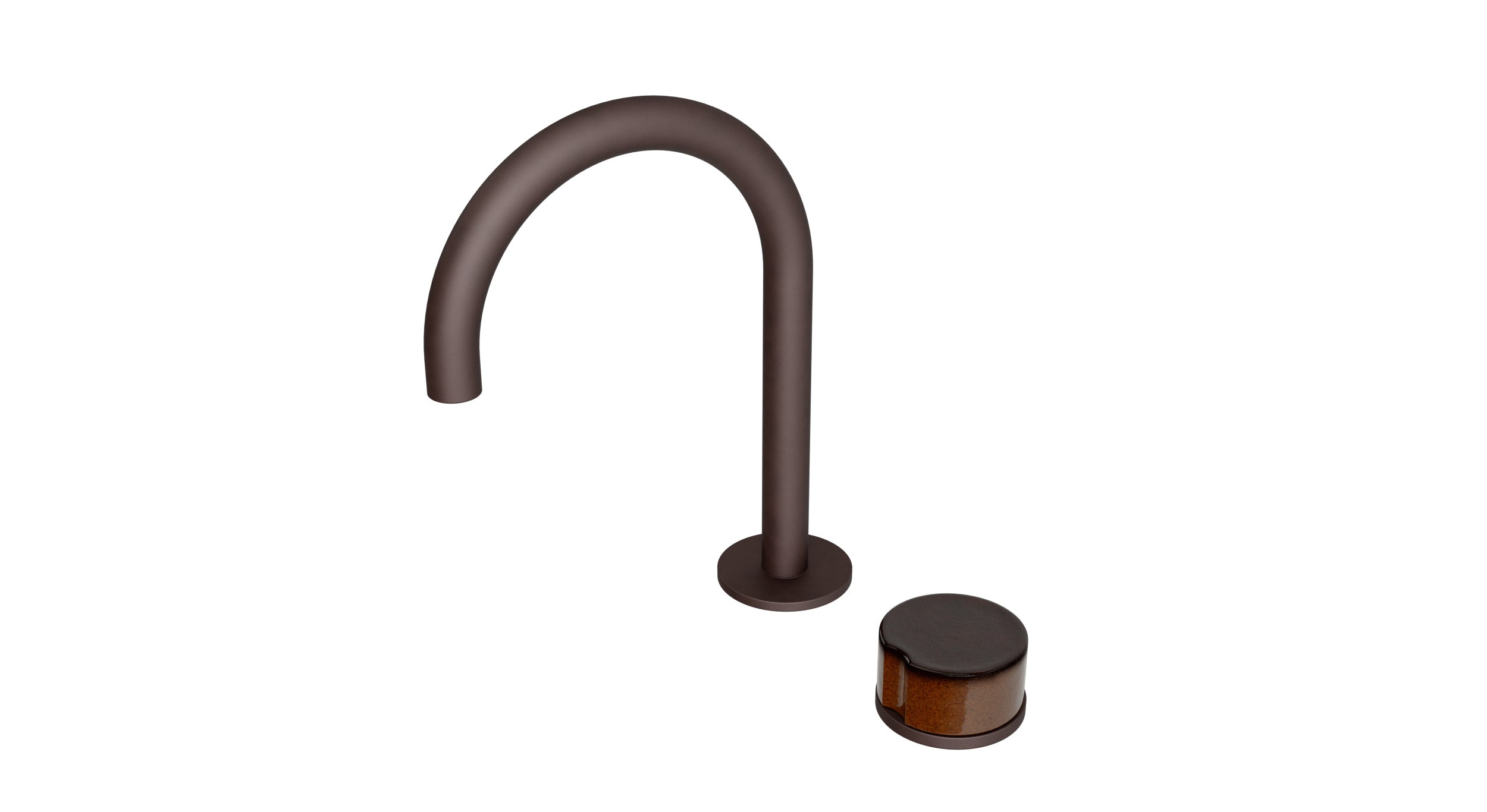 Foundry One Handle Deck Mount Gooseneck Lavatory Faucet with Groove Ceramic Knob Handle in Architectural Copper