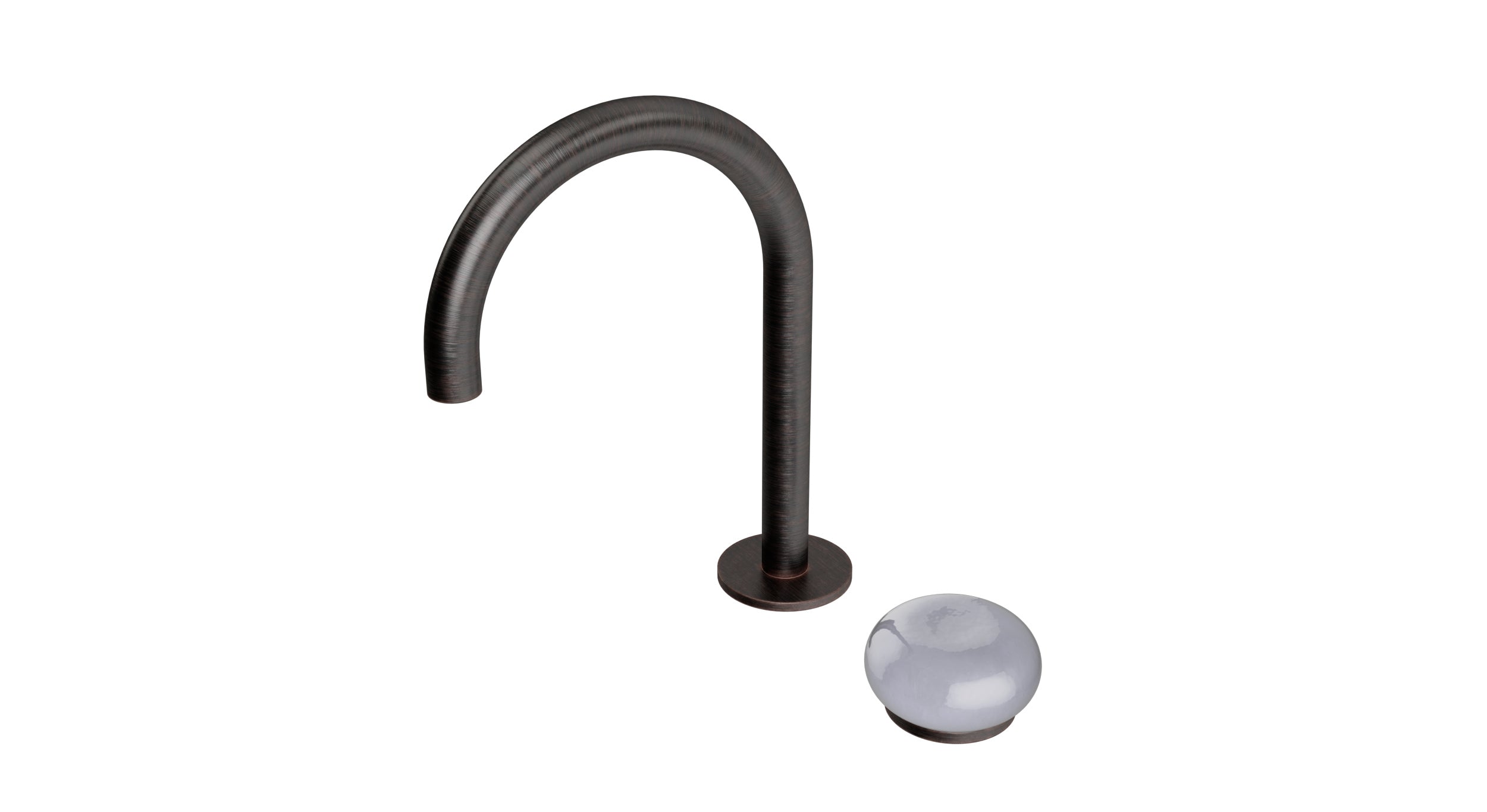 Foundry One Handle Deck Mount Gooseneck Lavatory Faucet with Pebble Ceramic Knob Handle in Antique Bronze