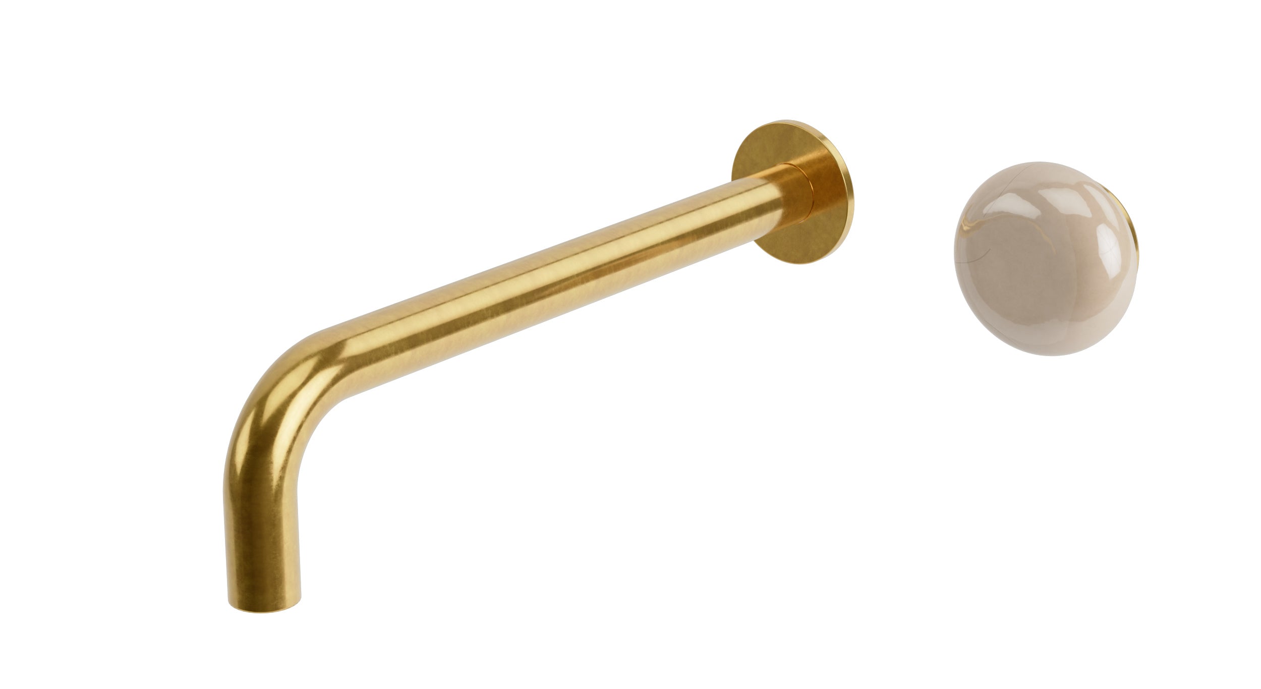 Foundry One Handle Wall Mount 10" Lavatory Faucet with Pebble Ceramic Knob Handle in French Brass