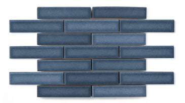 1x4 Half Offset Sheeted Original Ceramic Mosaic Tile in Slate Blue Gloss