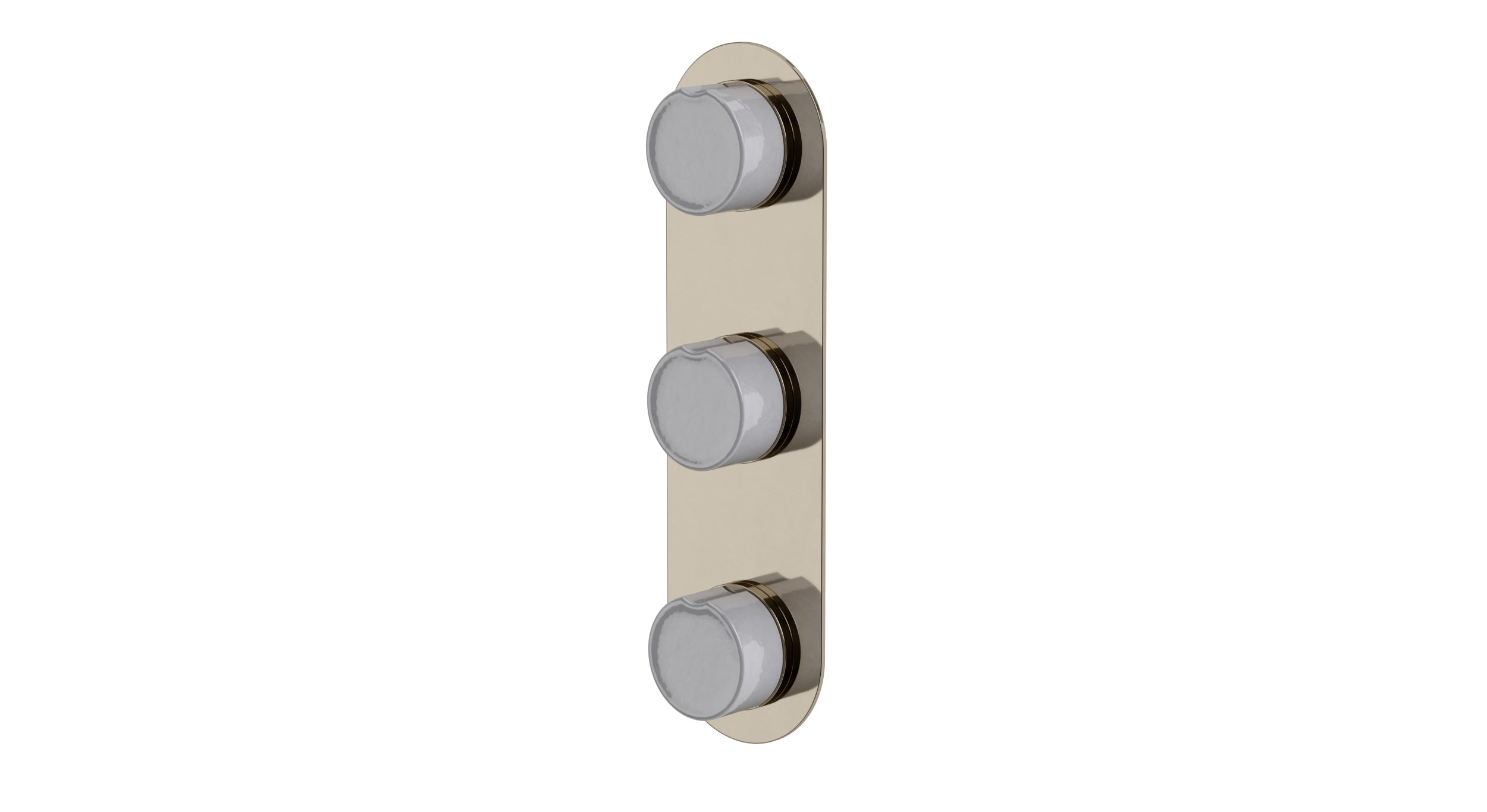 Foundry Three Handle Wall Mount Shower Trim with Groove Ceramic Knob Handles in Polished Nickel