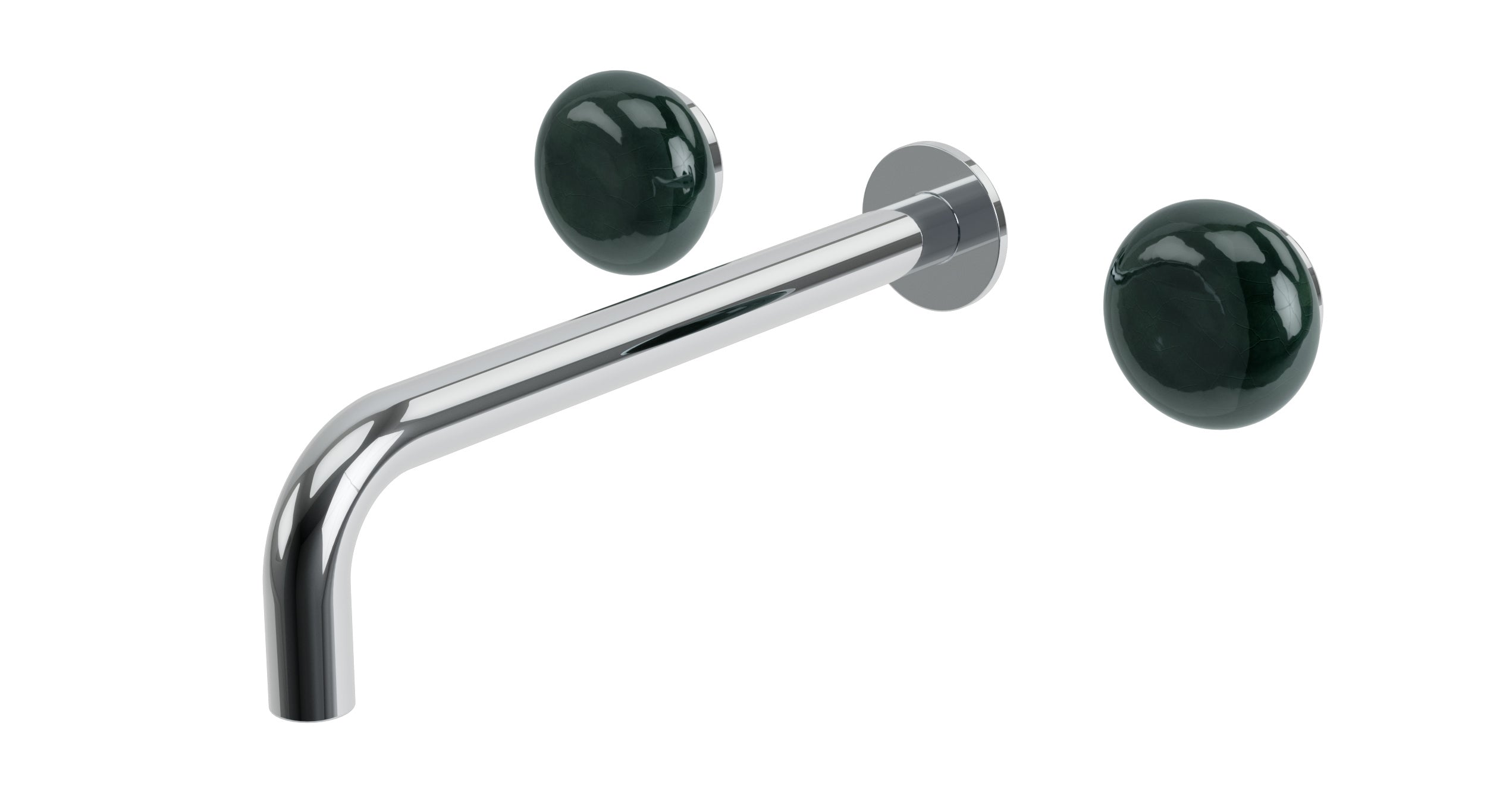Foundry Two Handle Wall Mount 10" Lavatory Faucet with Pebble Ceramic Knob Handles in Polished Chrome