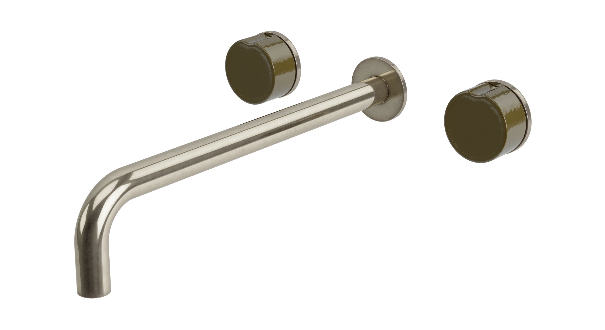 Foundry Two Handle Wall Mount 12" Lavatory Faucet with Groove Ceramic Knob Handles in French Nickel