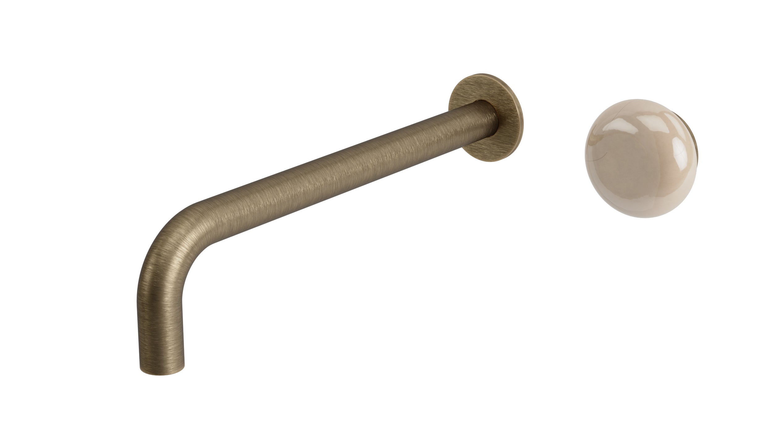 Foundry One Handle Wall Mount 10" Lavatory Faucet with Pebble Ceramic Knob Handle in Antique Brass