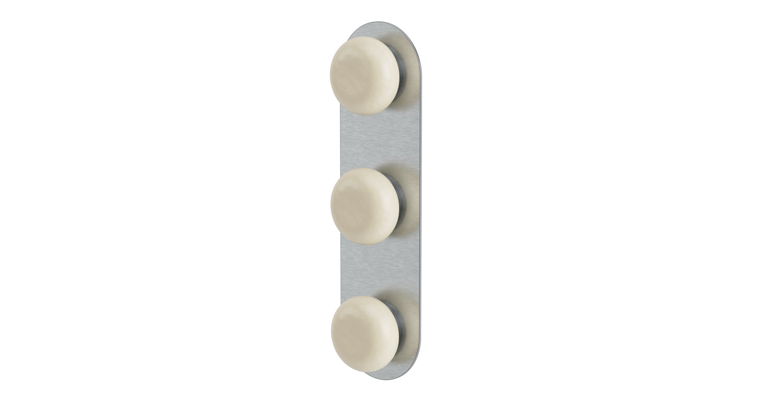 Foundry Three Handle Wall Mount Shower Trim with Pebble Ceramic Knob Handles in Satin Chrome