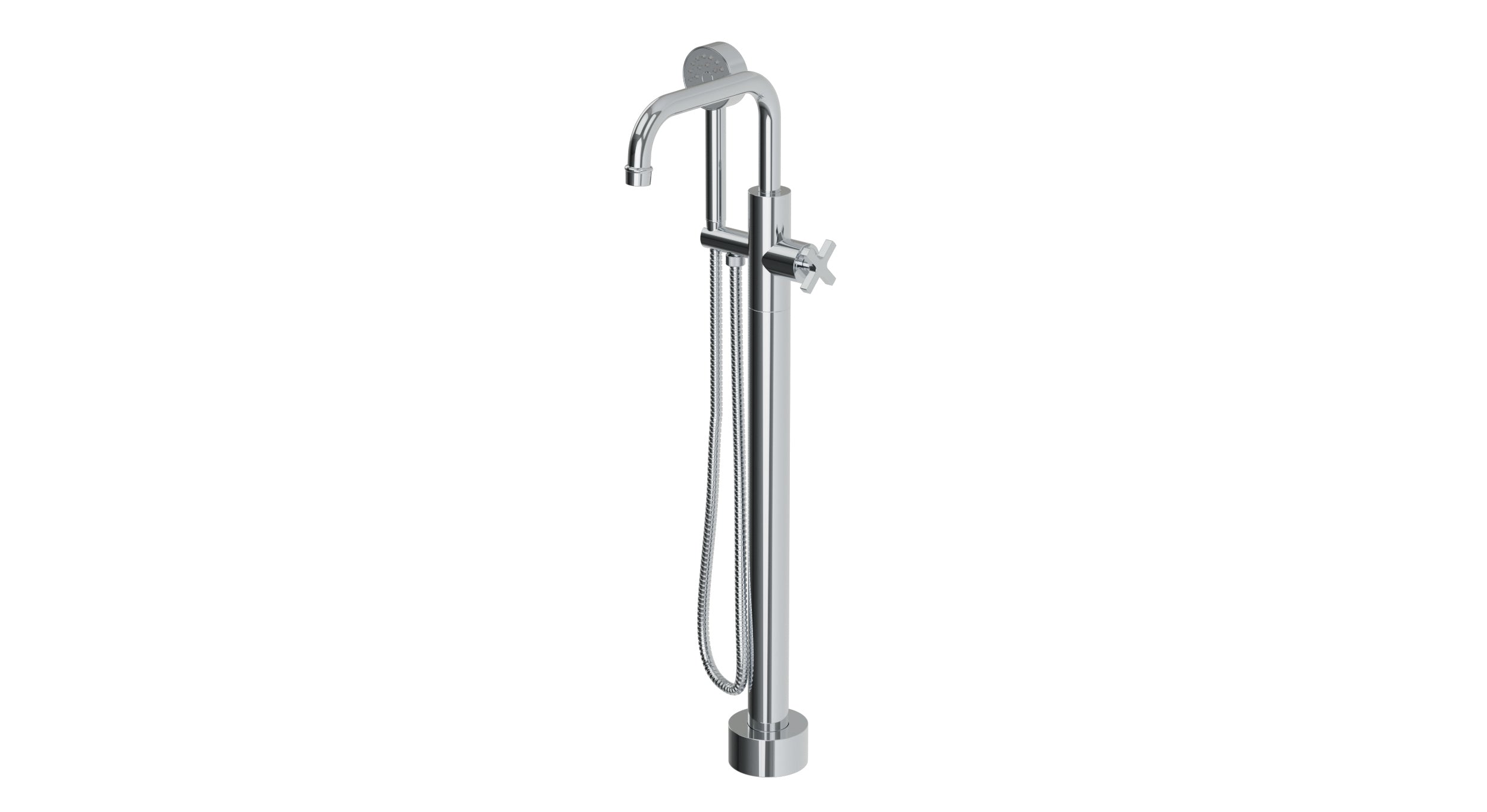 Emerson One Handle Floor Mount Squaretop Bath Trim with Hand Shower and Classic Cross Handle